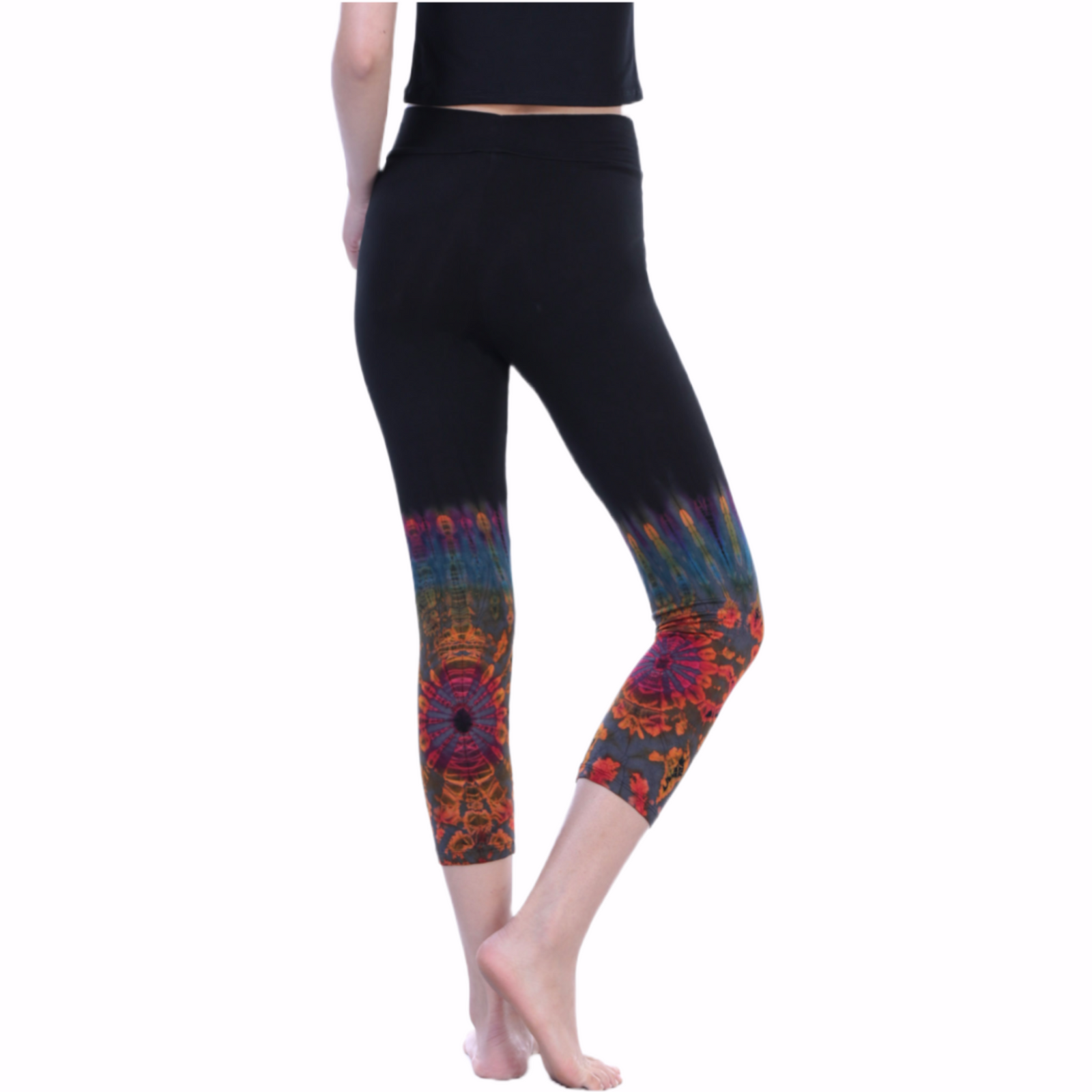 Half Tie-Dye Capri Length Rayon Leggings