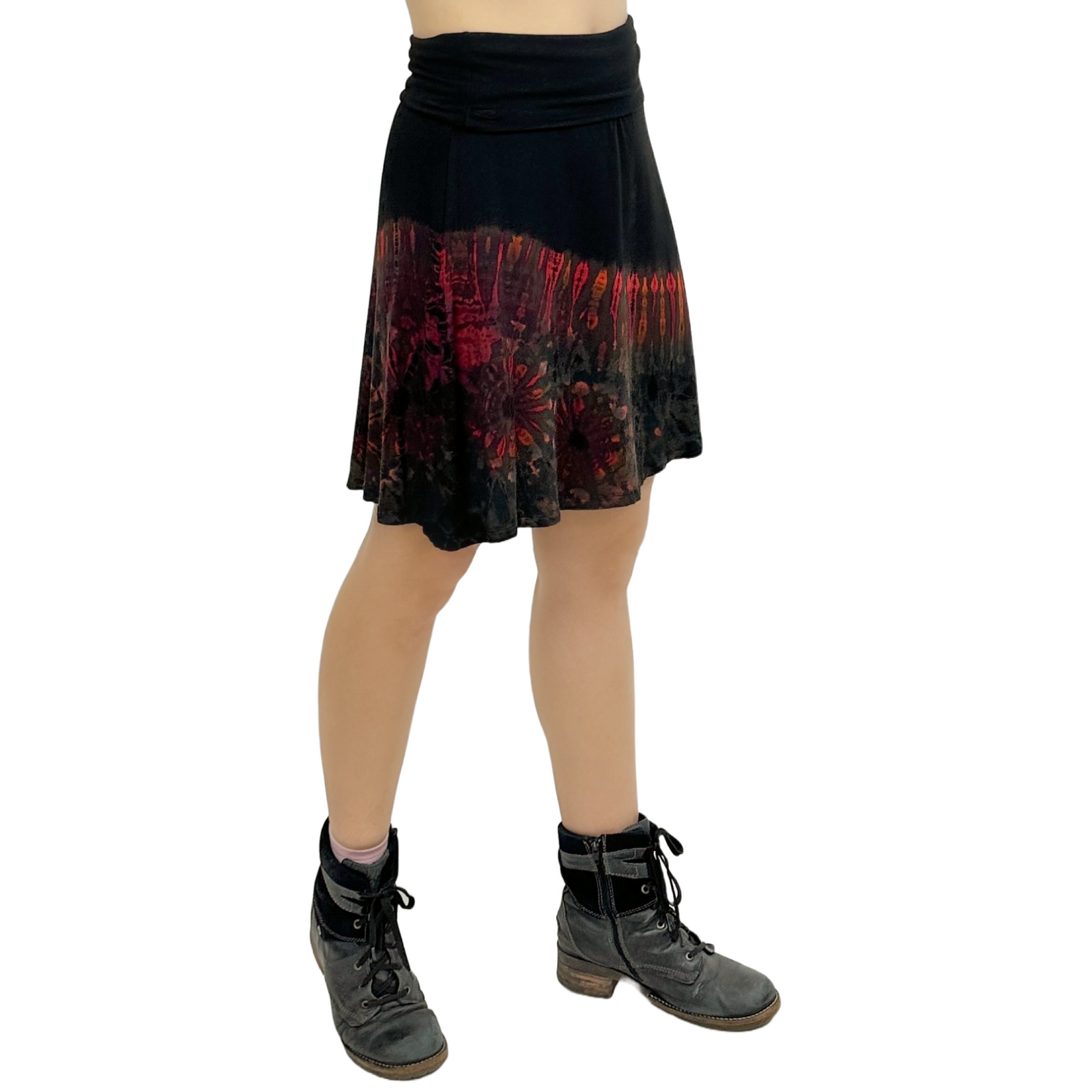 Half Tie-Dye Convertible Stretchy Rayon Knee-Length Skirts