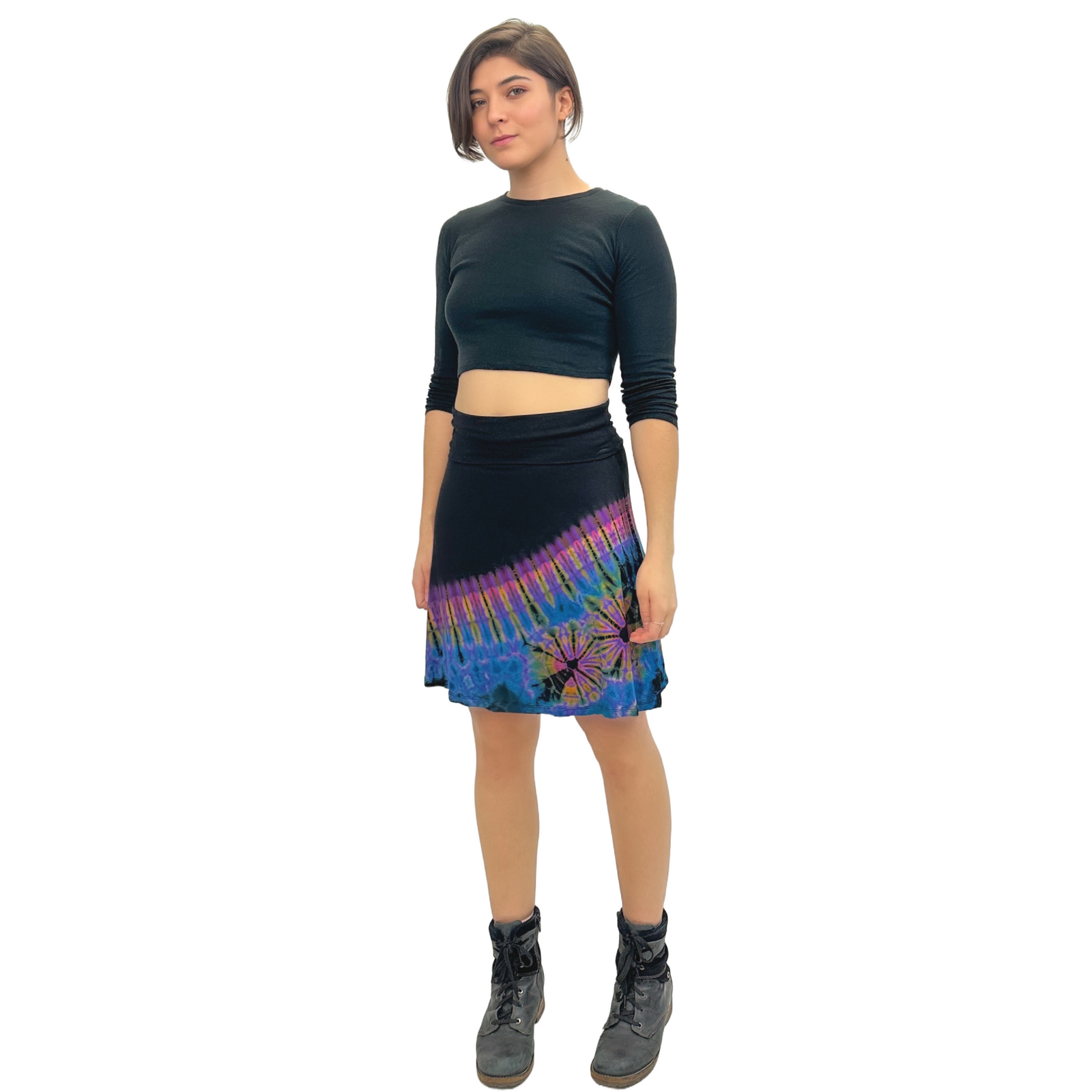 Half Tie-Dye Convertible Stretchy Rayon Knee-Length Skirts