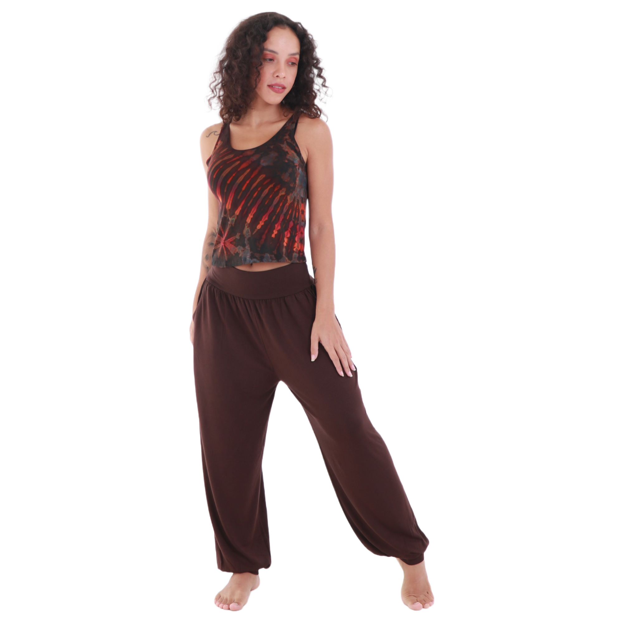 one size unisex rayon harem pants | brown