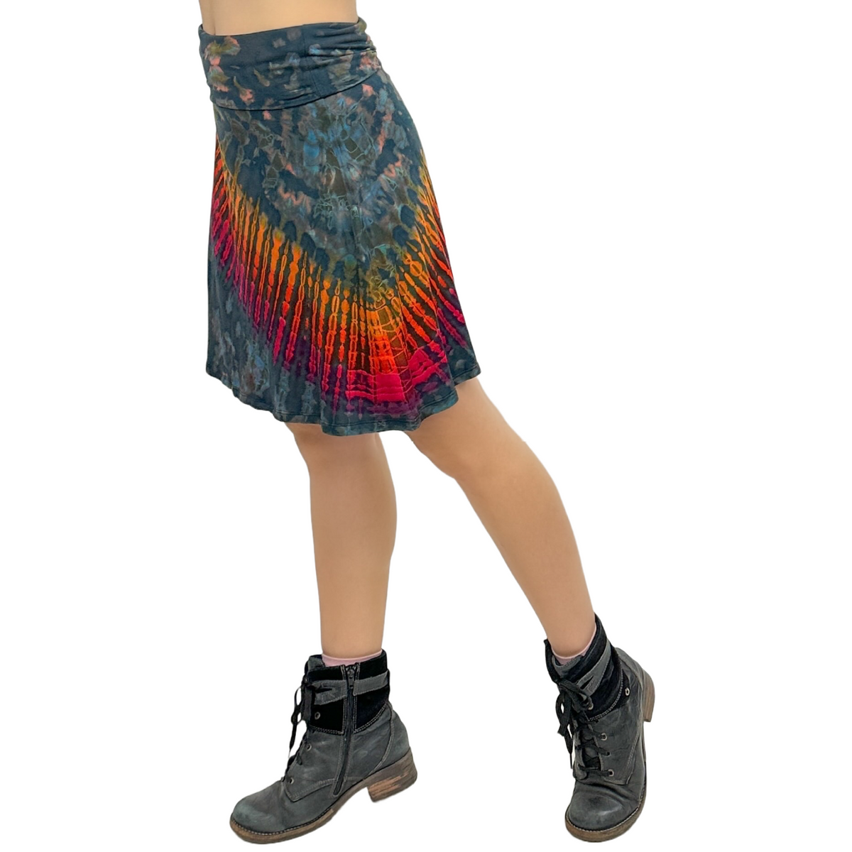 Full Tie-Dye Stretchy Rayon Convertible Knee Length Skirt