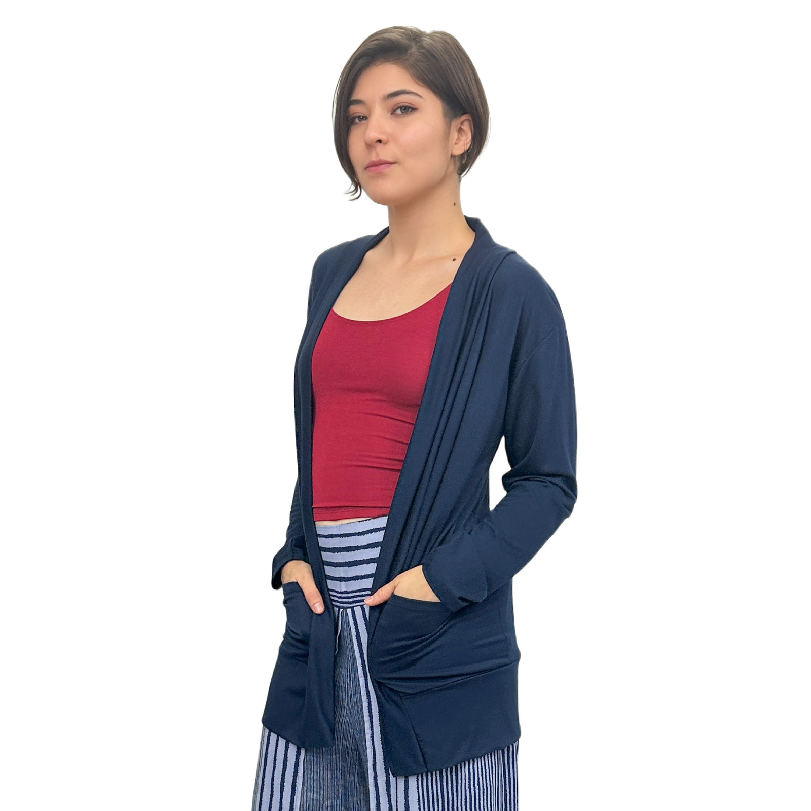 The Pocket Cardigan | Lightweight Open Front Stretchy Rayon Cardigan