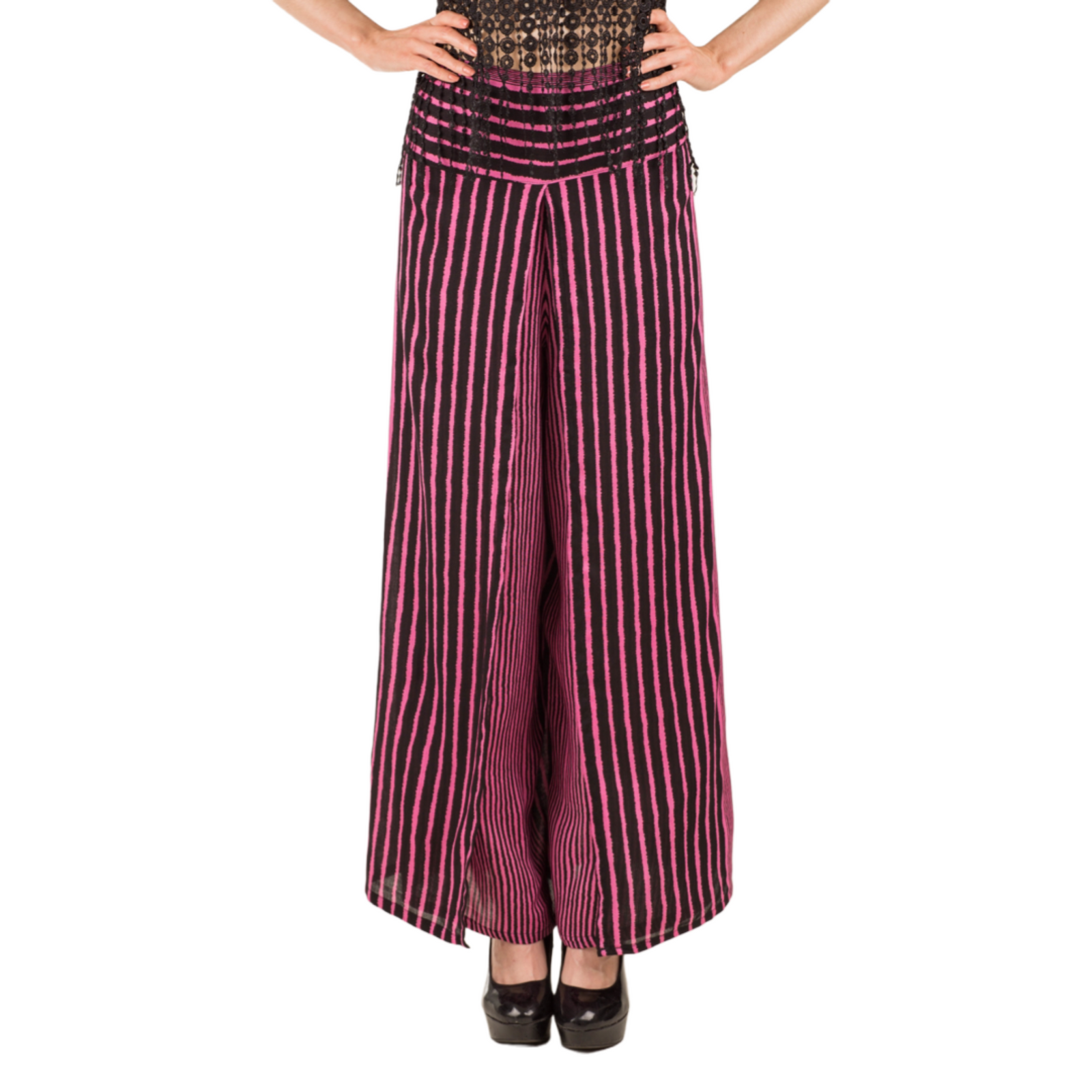 Wide-Leg Wrap Style Striped Pants