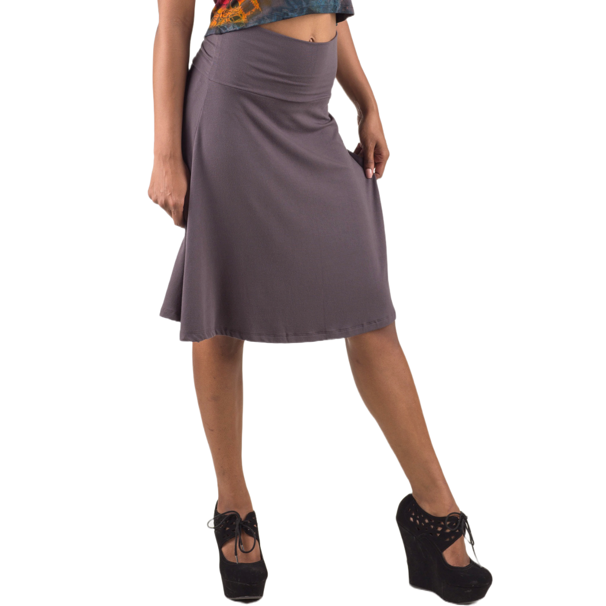 Classic Colors Knee Length Stretchy Rayon Skirts malisun