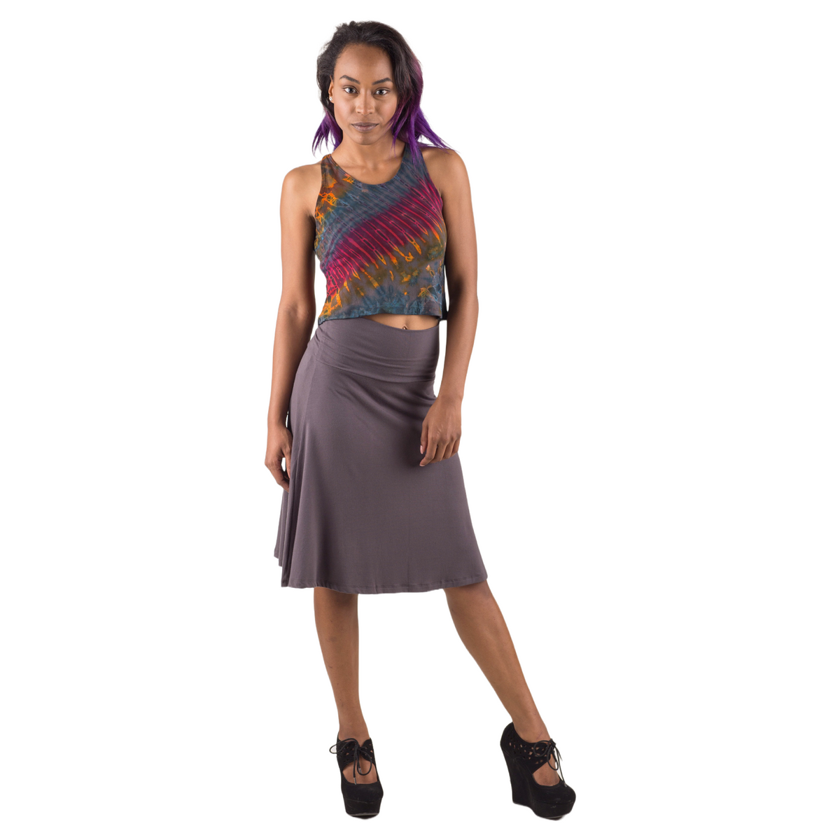 Classic Colors Knee-Length Stretchy Rayon Skirts