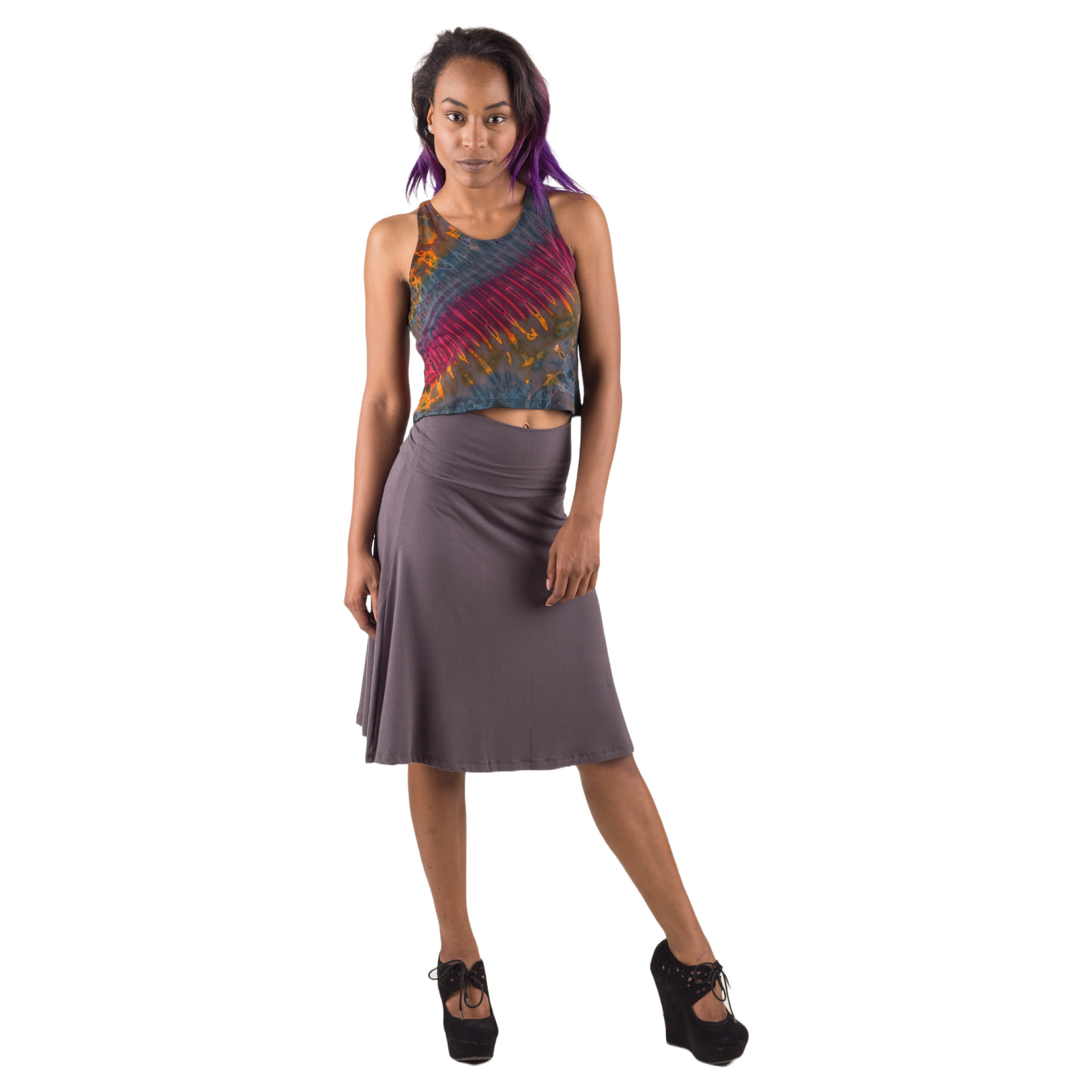 Classic Colors Knee-Length Stretchy Rayon Skirts