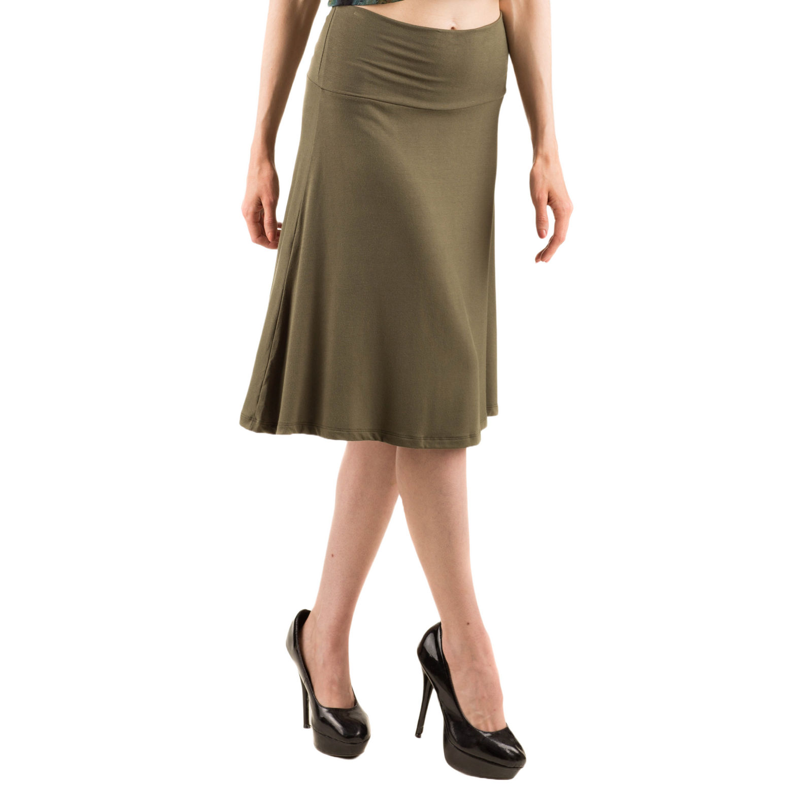 Classic Colors Knee-Length Stretchy Rayon Skirts