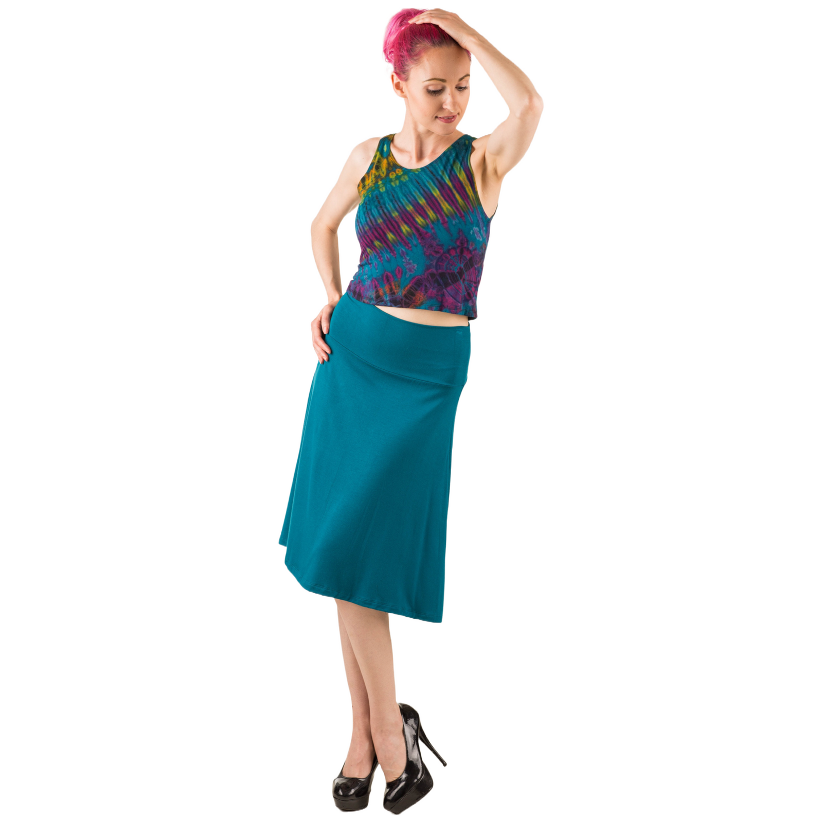 Classic Colors Knee-Length Stretchy Rayon Skirts