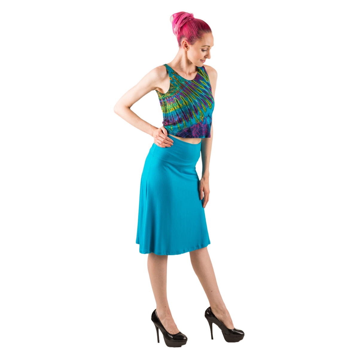 Classic Colors Knee-Length Stretchy Rayon Skirts
