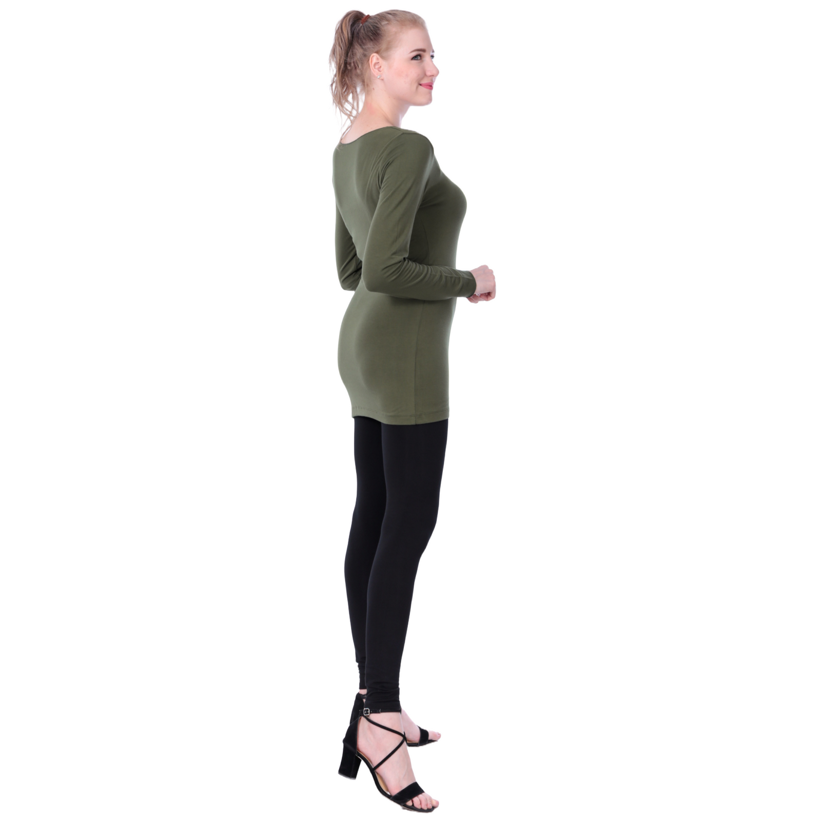 Classic Colors Fitted Long Sleeve Scoop Neck Stretchy Rayon Top