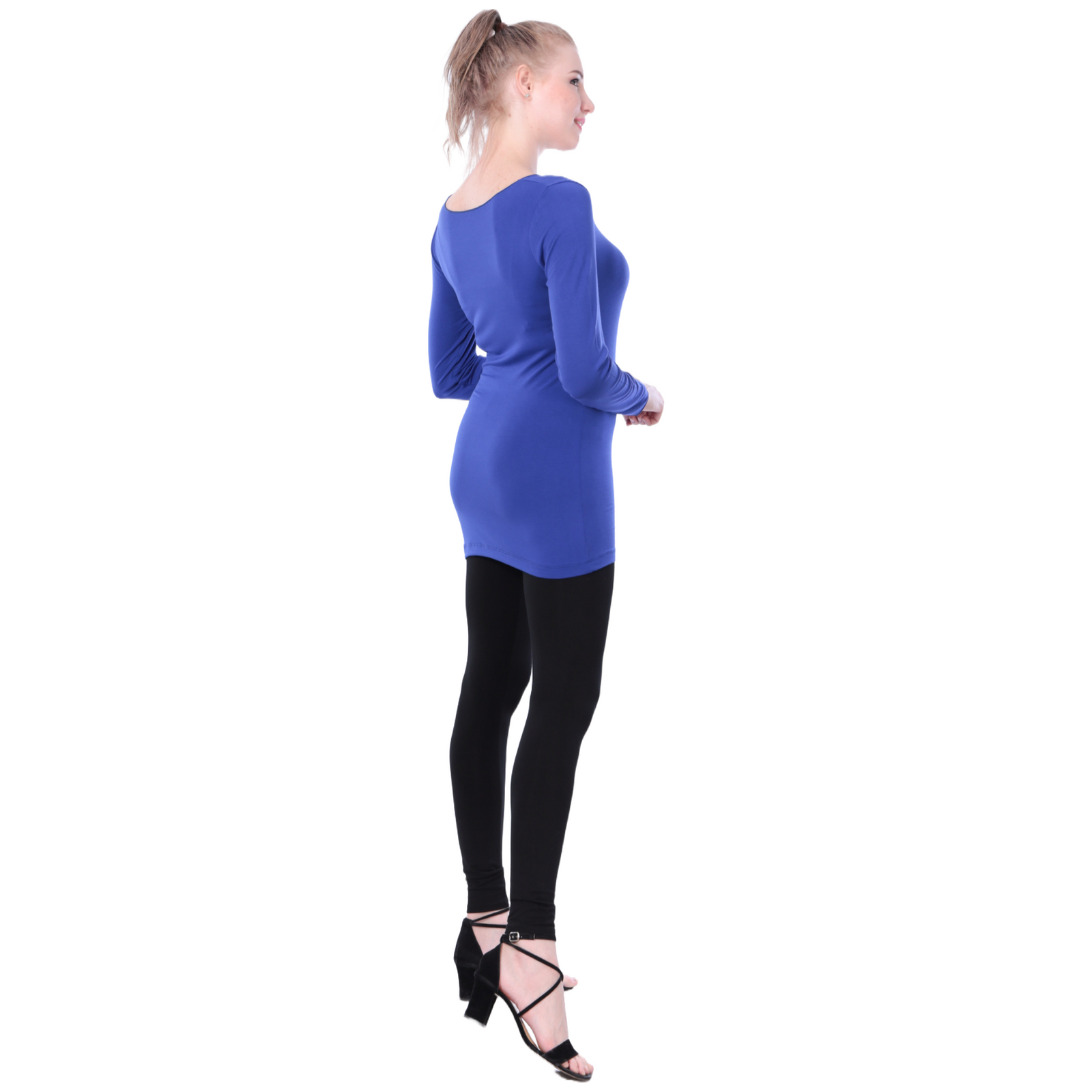Classic Colors Fitted Long Sleeve Scoop Neck Stretchy Rayon Top