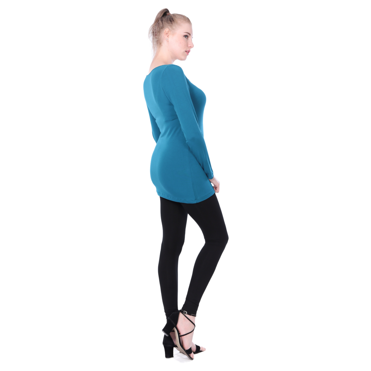 Classic Colors Fitted Long Sleeve Scoop Neck Stretchy Rayon Top