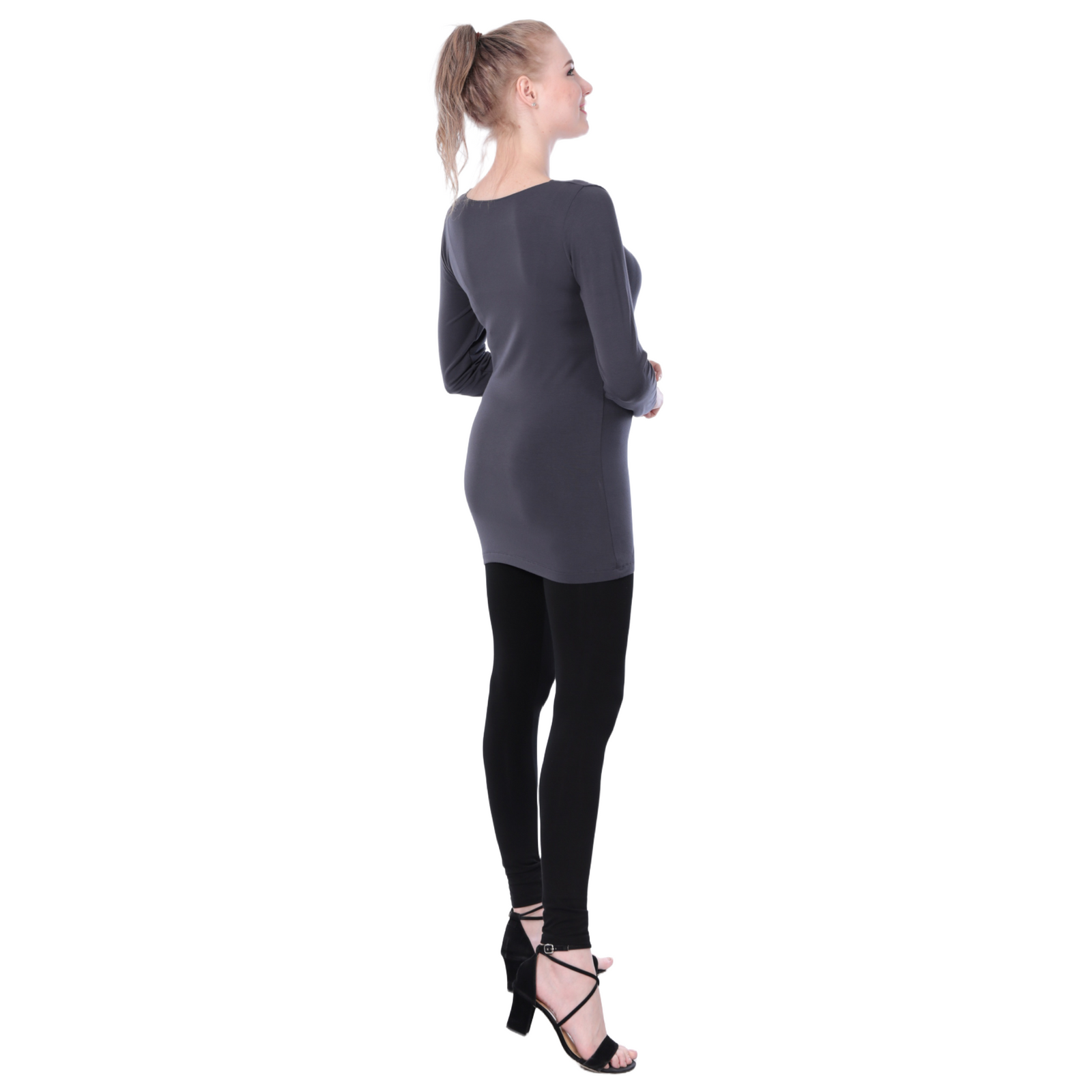 Classic Colors Fitted Long Sleeve Scoop Neck Stretchy Rayon Top