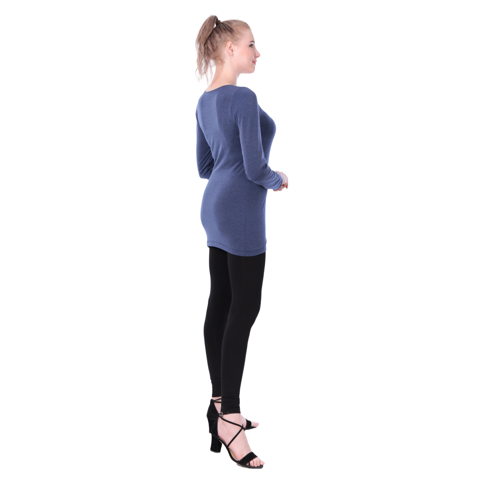 Classic Colors Fitted Long Sleeve Scoop Neck Stretchy Rayon Top