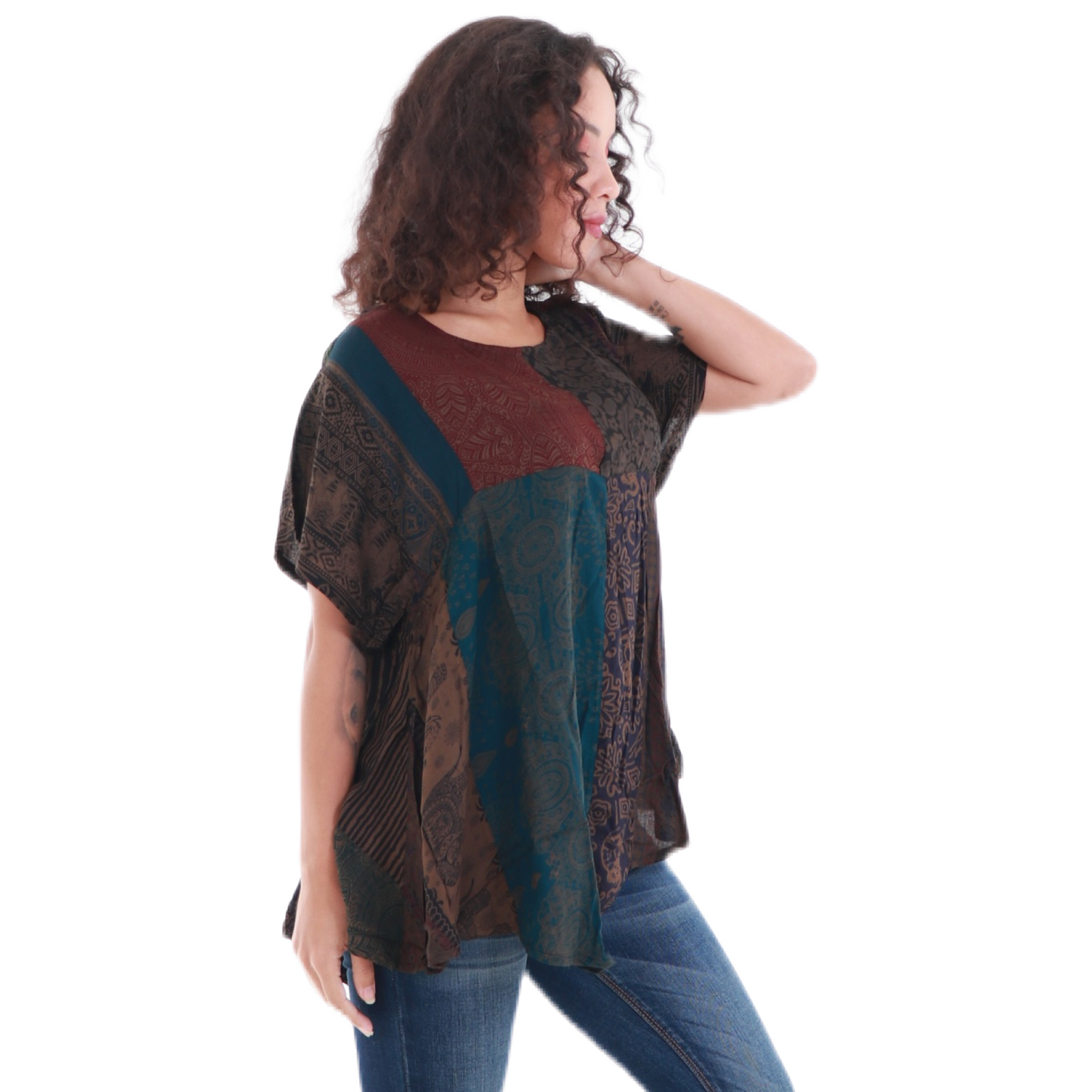 Oversized Upcycled Rayon Unisex Short Sleeve Patchwork Top