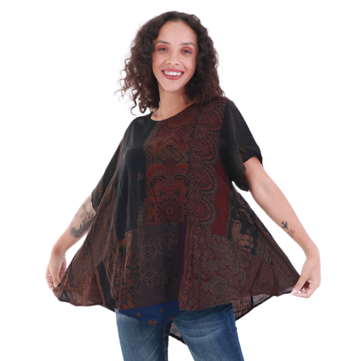 Oversized Upcycled Rayon Unisex Short Sleeve Patchwork Top