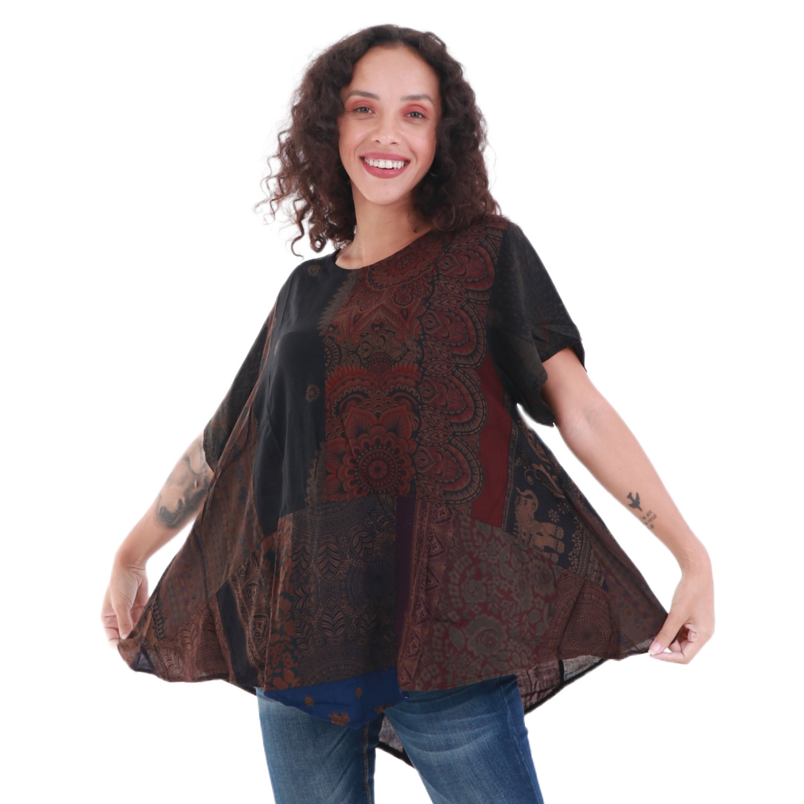 Oversized Upcycled Rayon Unisex Short Sleeve Patchwork Top