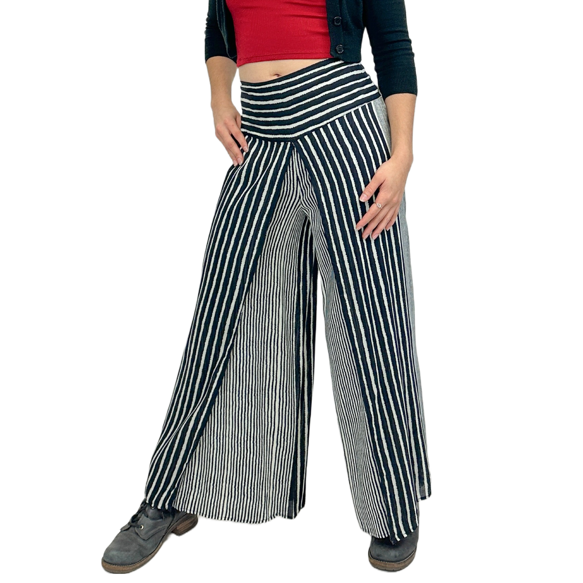 Wide-Leg Rayon Wrap Style Palazzo Striped Beach Pants - malisun