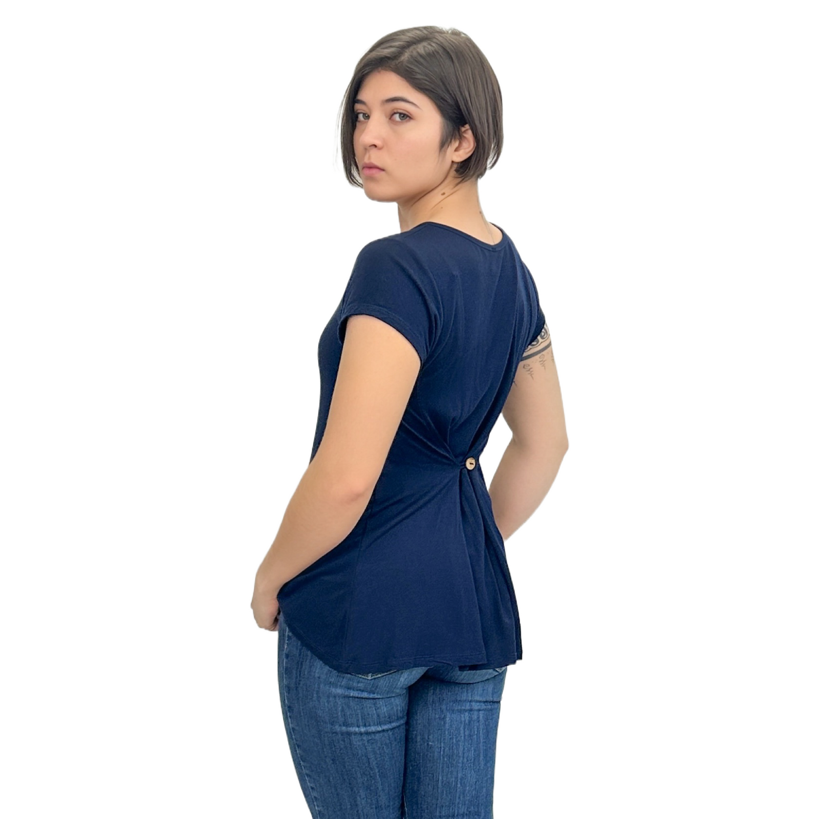 Classic Colors Cap Sleeve Button Back Rayon Top