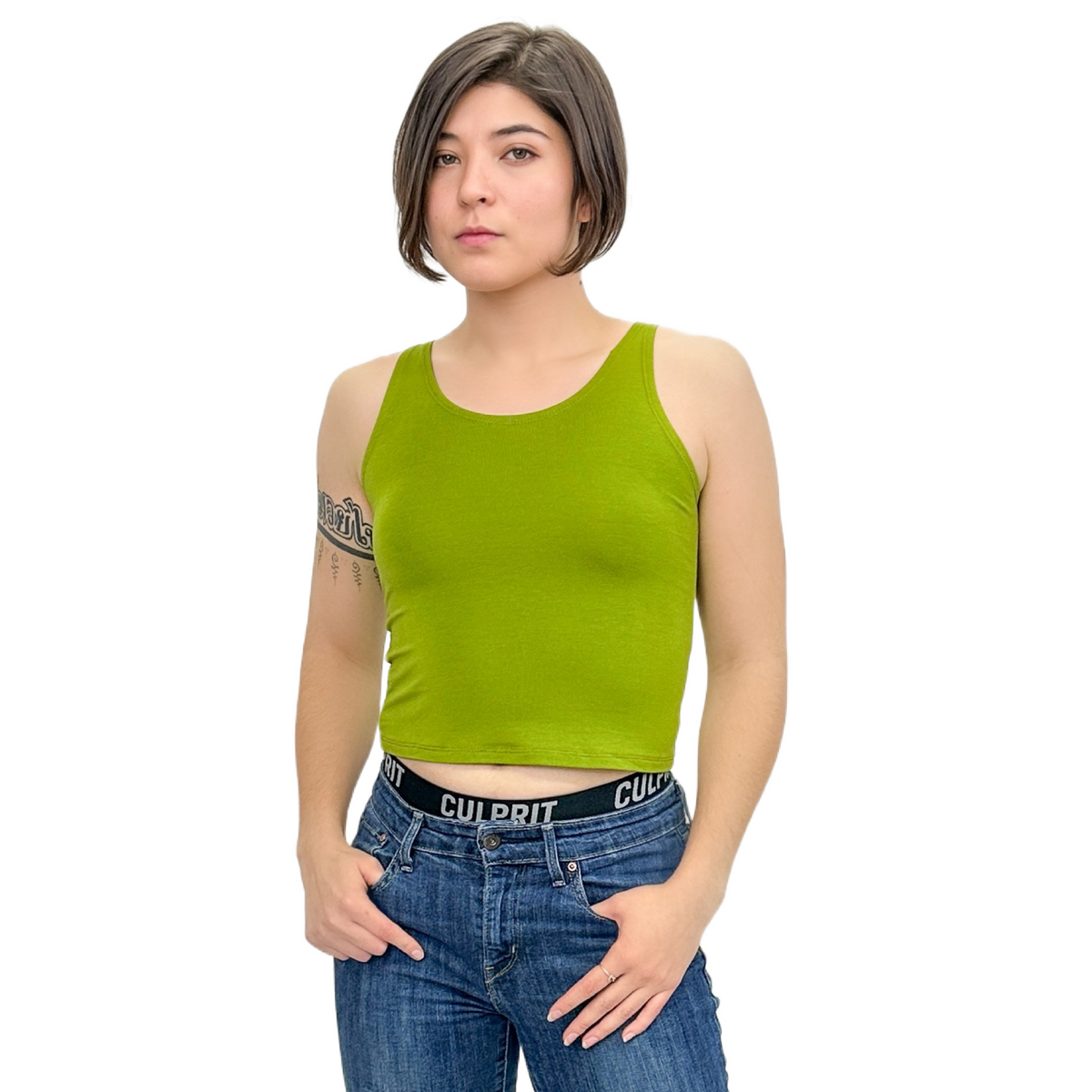Classic Colors High-Neck Stretchy Rayon Crop Top