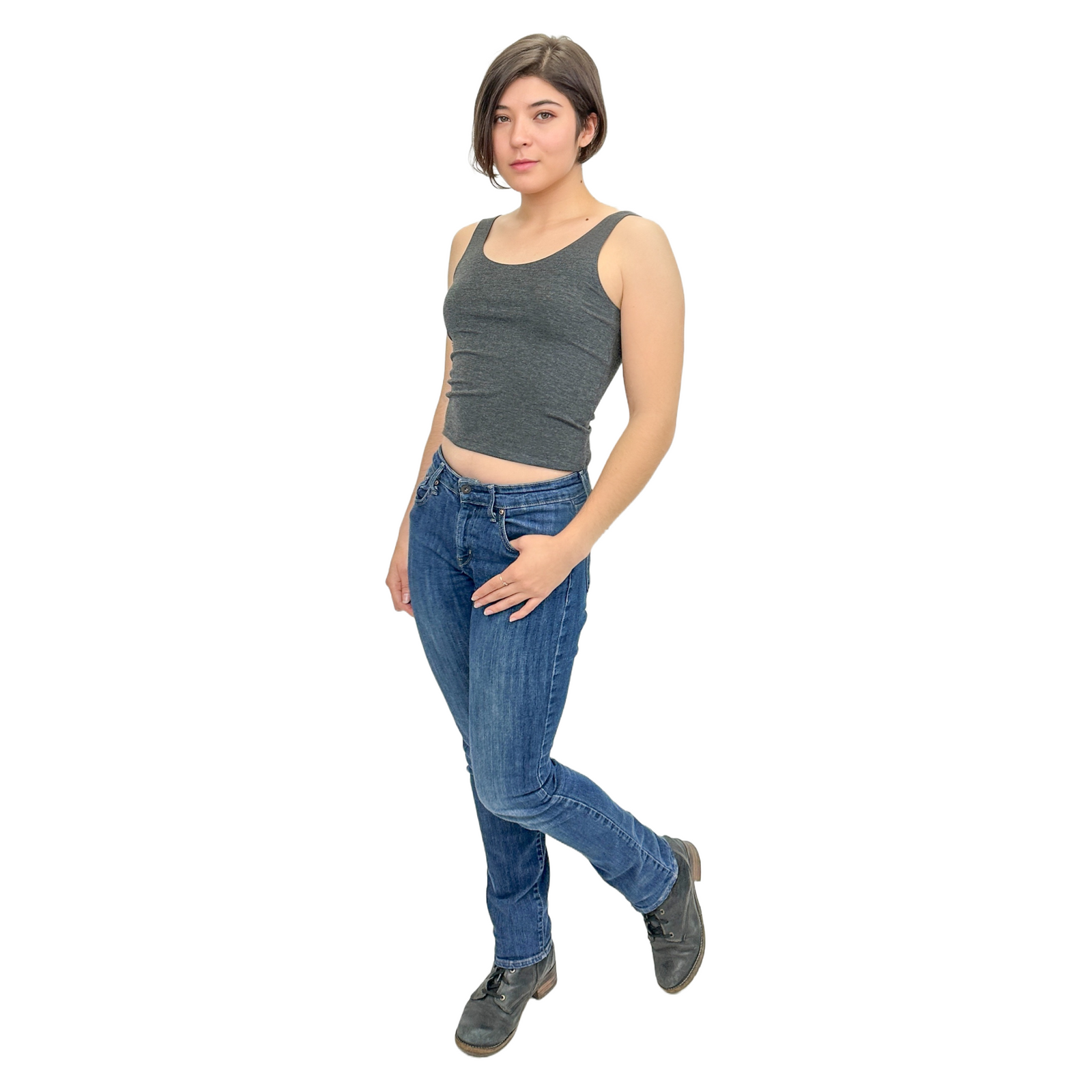 Classic Colors Scoop Neck Stretchy Rayon Crop Top