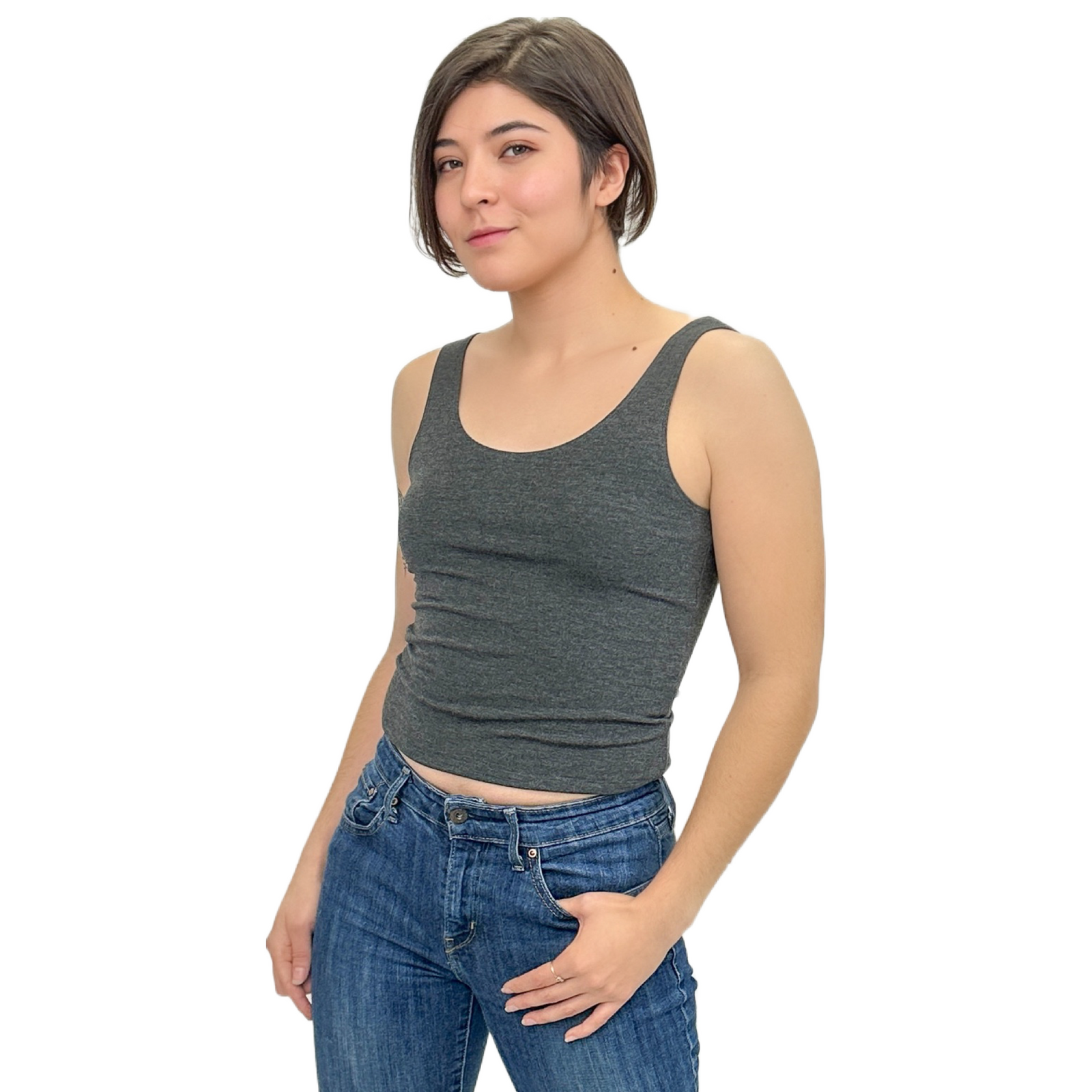 Classic Colors Scoop Neck Stretchy Rayon Crop Top