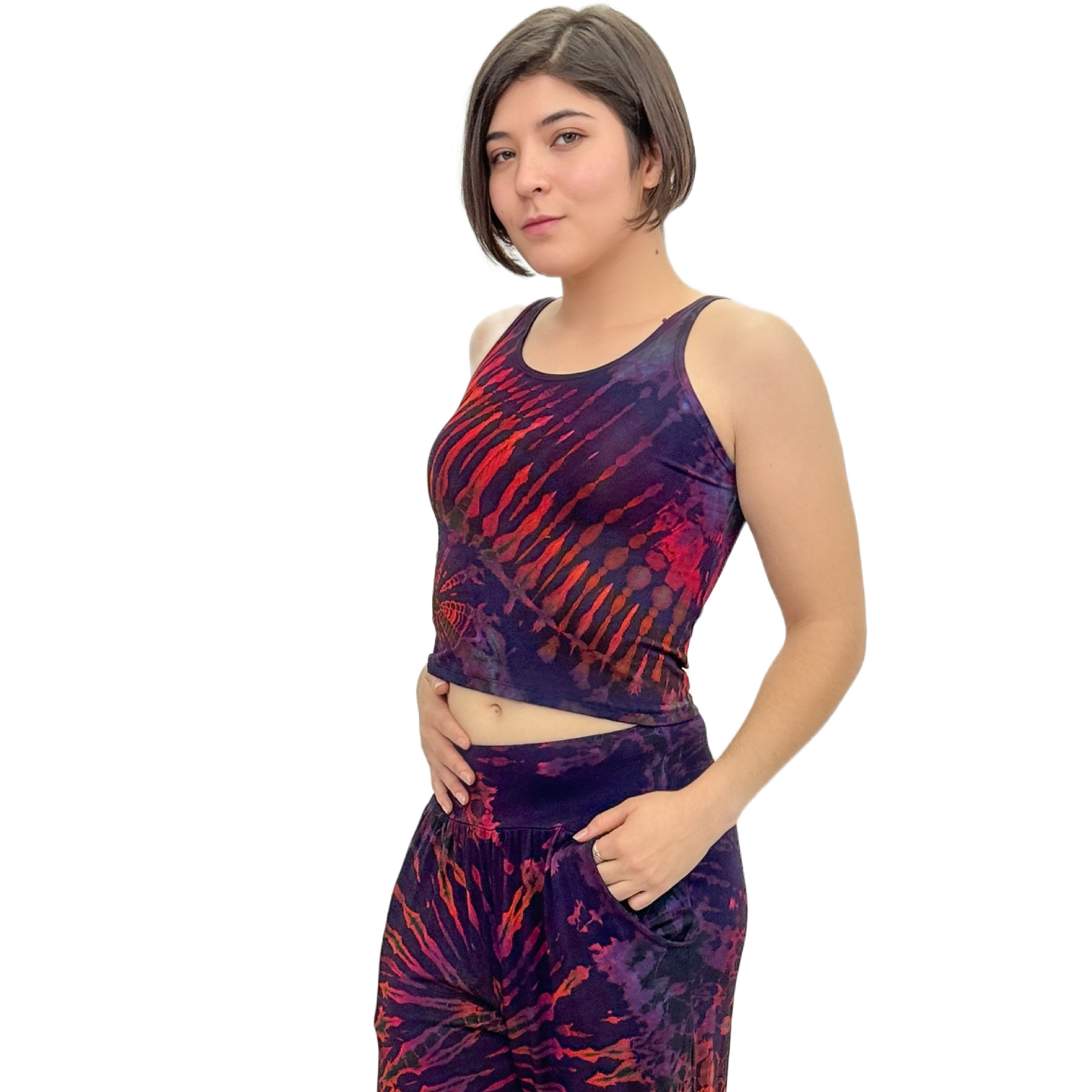Tie-Dye High Neck Stretchy Rayon Crop Top