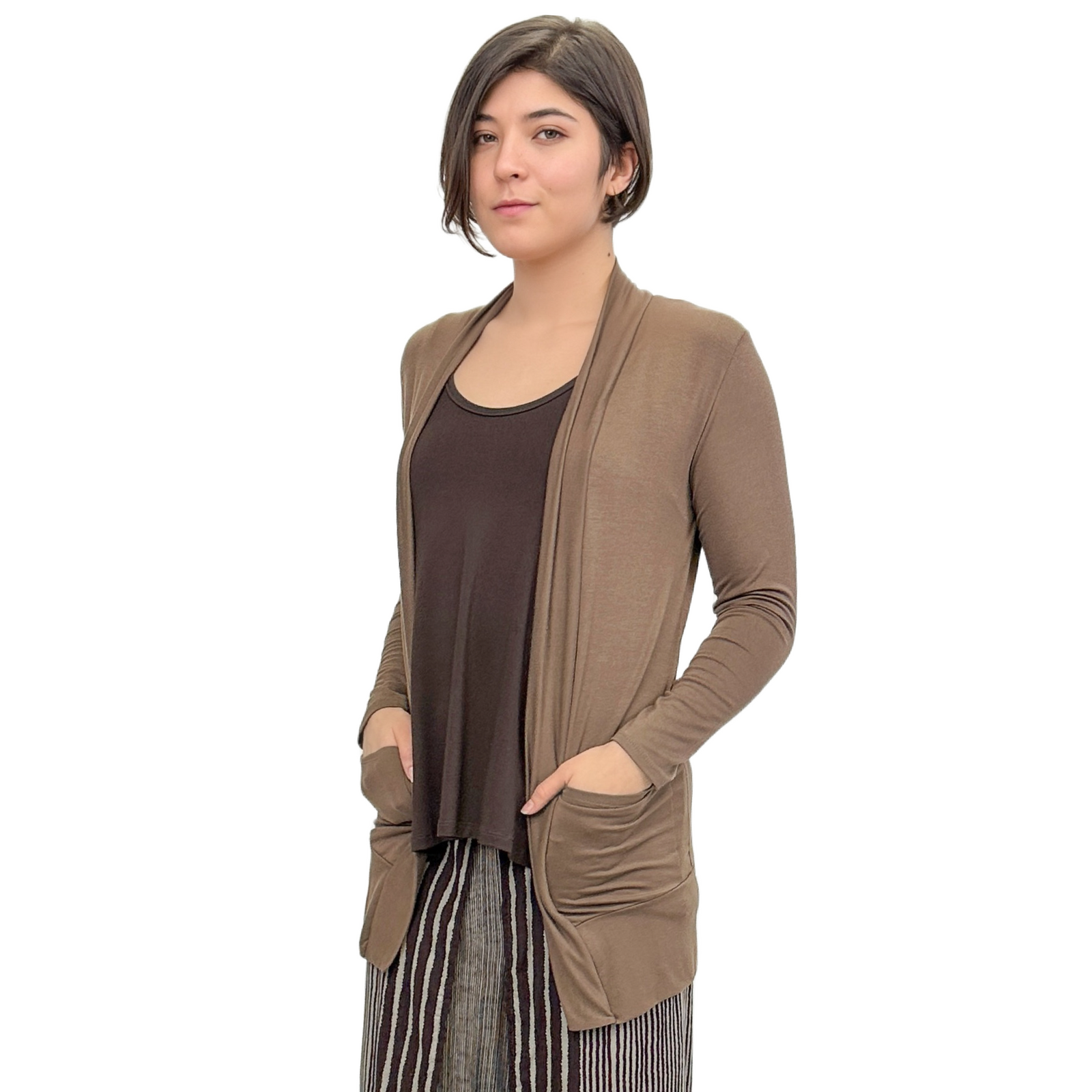 The Pocket Cardigan | Lightweight Open Front Stretchy Rayon Cardigan