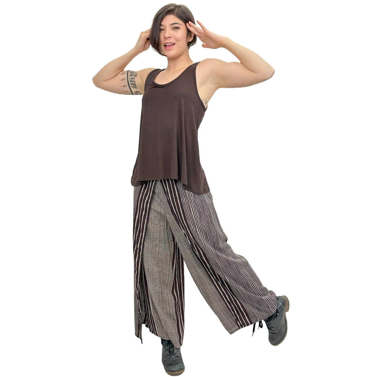 Wide-Leg Wrap Style Striped Pants