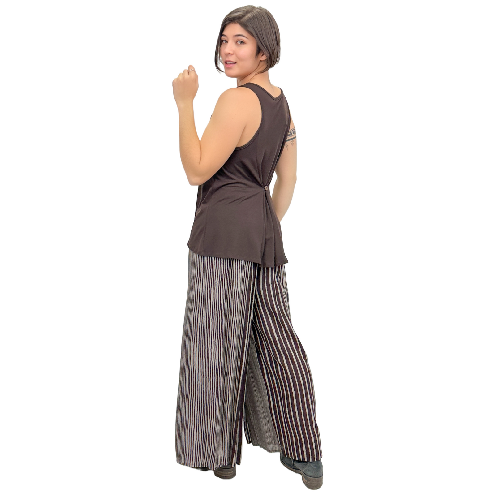 Wide-Leg Wrap Style Striped Pants