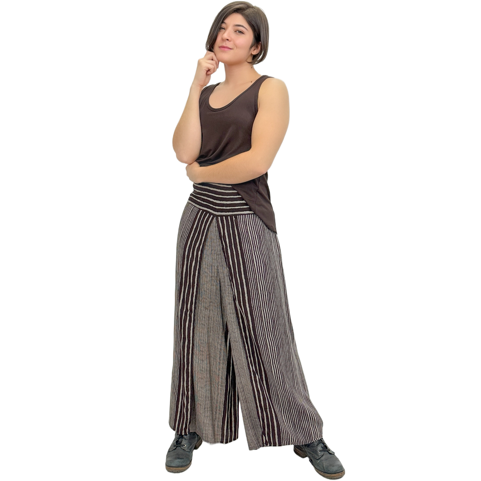 Wide-Leg Wrap Style Striped Pants