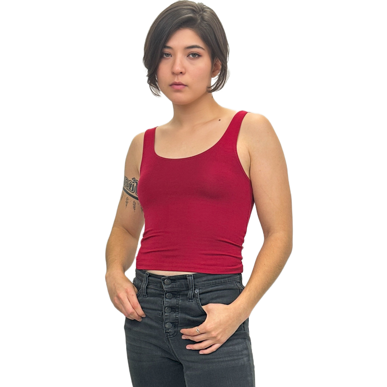 Classic Colors Scoop Neck Stretchy Rayon Crop Top