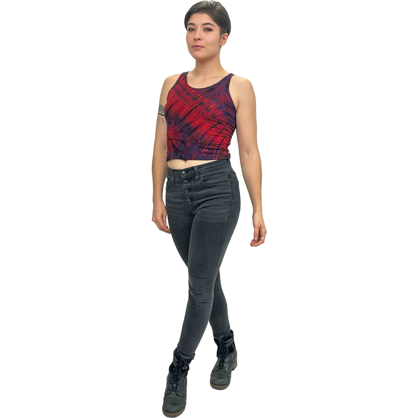 Tie-Dye High Neck Stretchy Rayon Crop Top