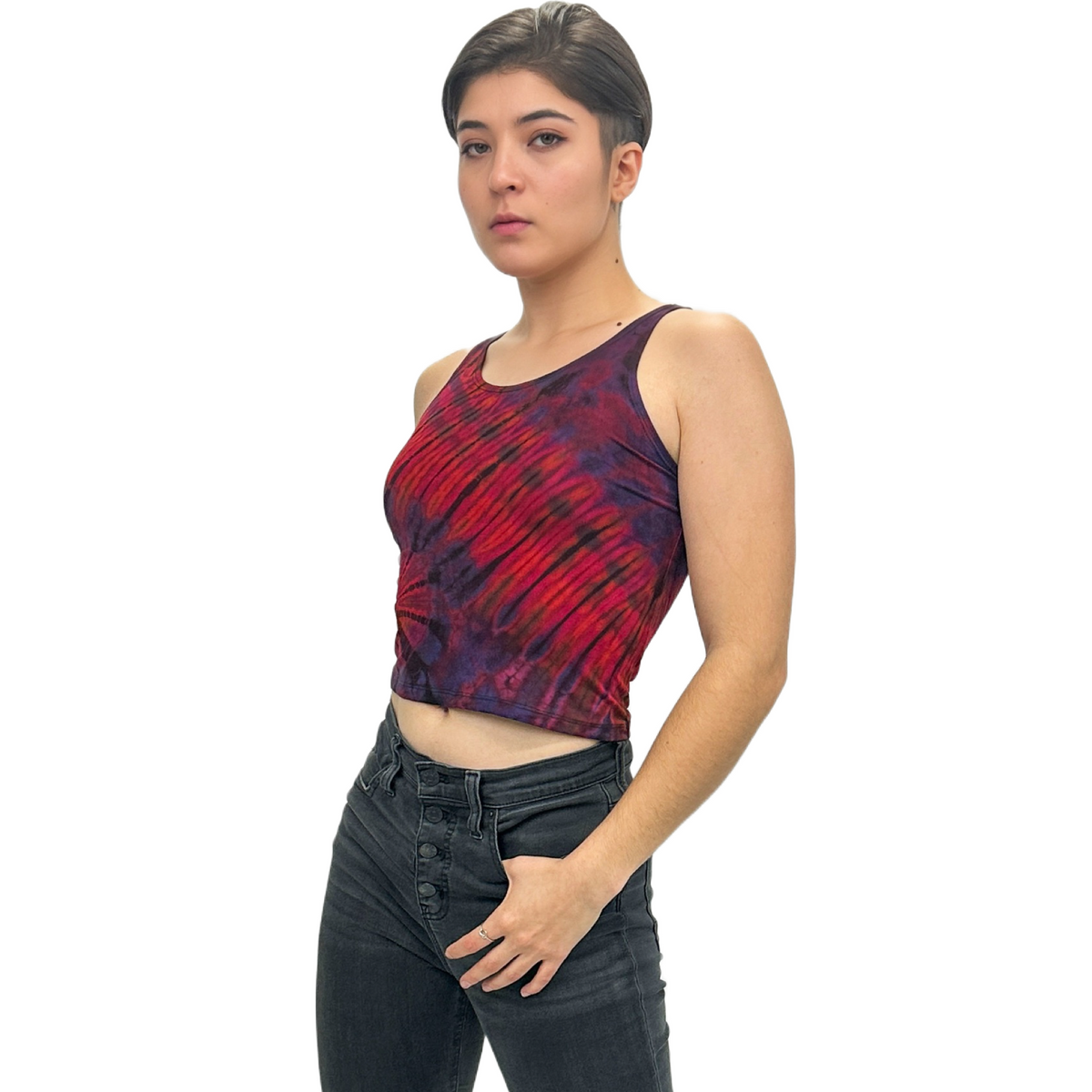 Tie-Dye High Neck Stretchy Rayon Crop Top
