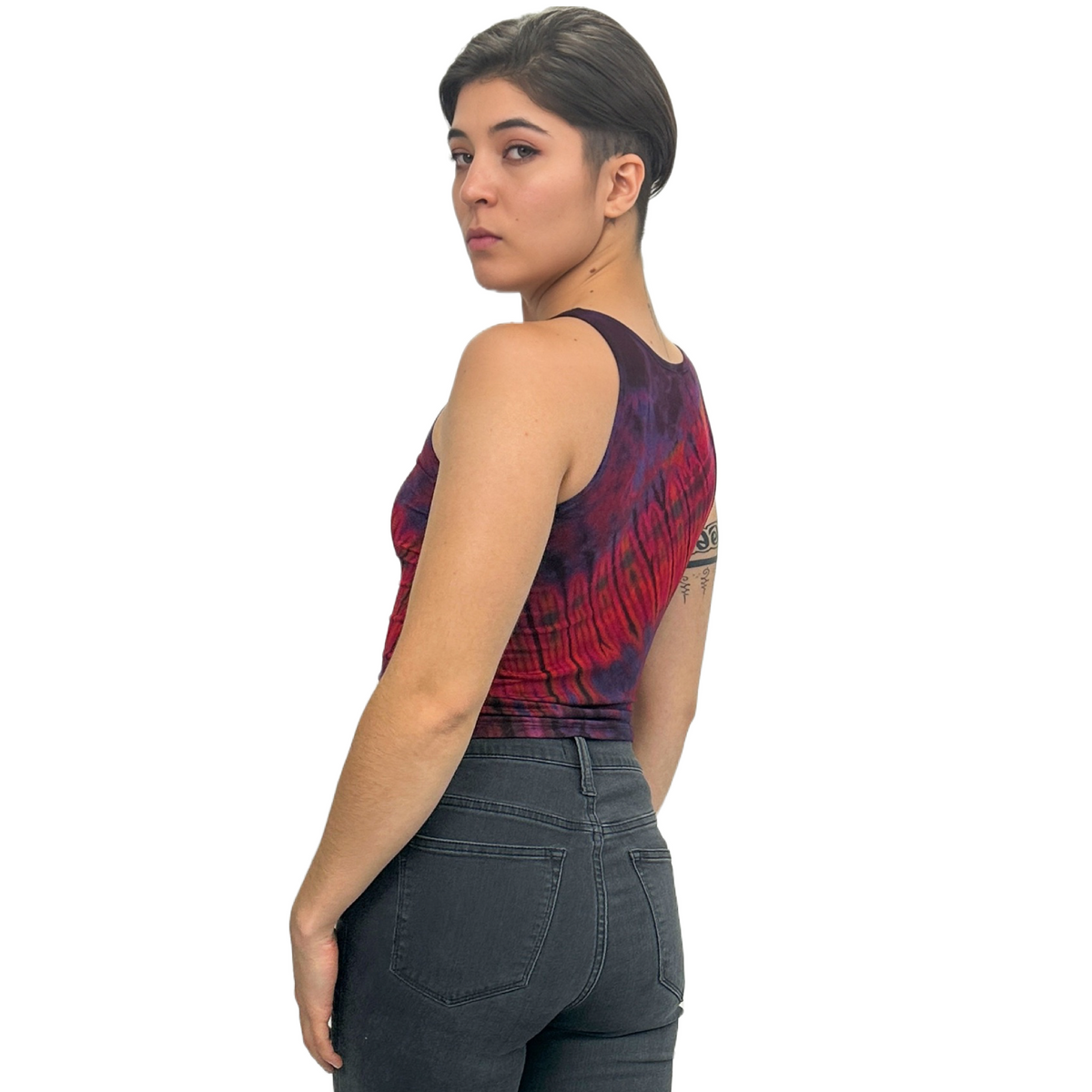 Tie-Dye High Neck Stretchy Rayon Crop Top