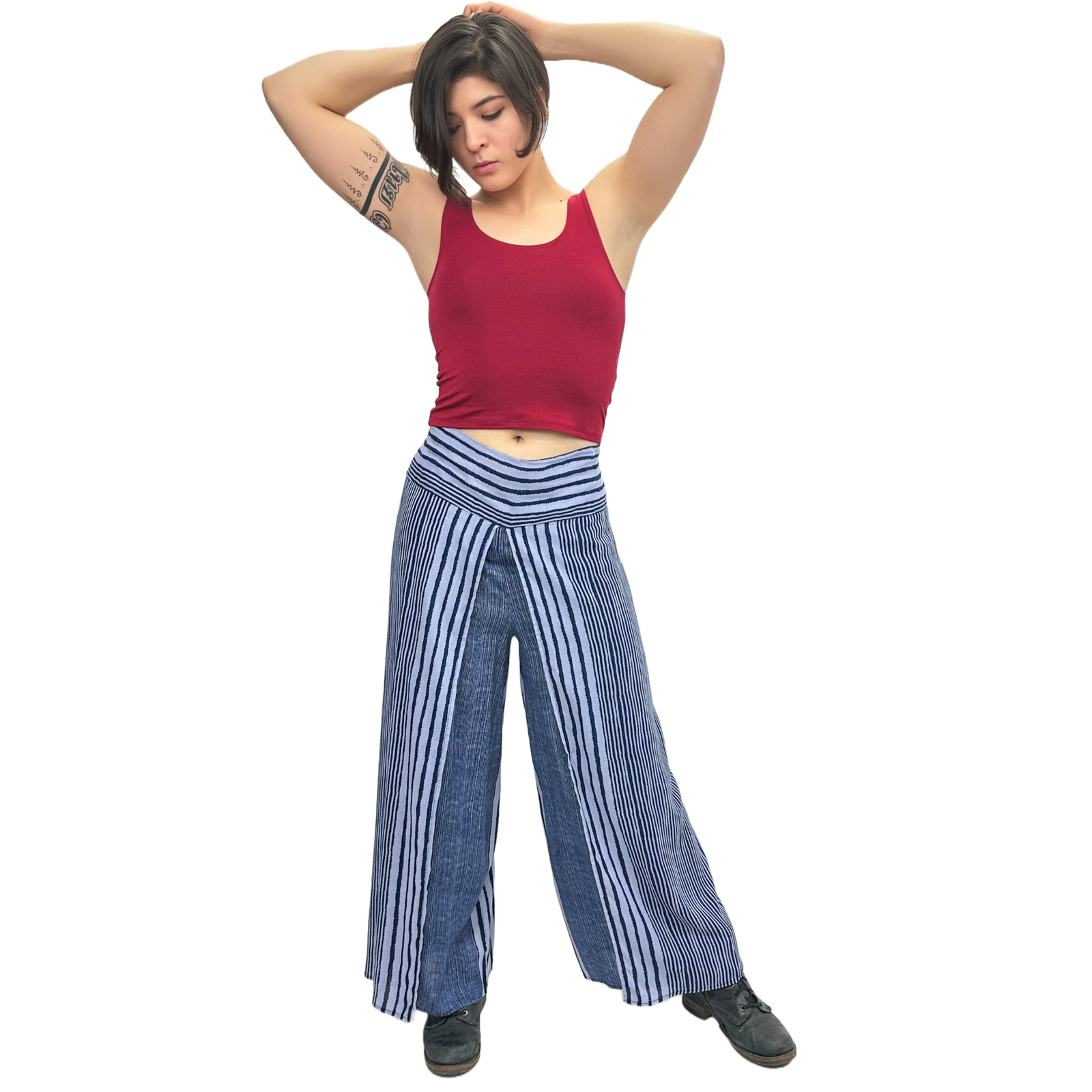 Wide-Leg Wrap Style Striped Pants