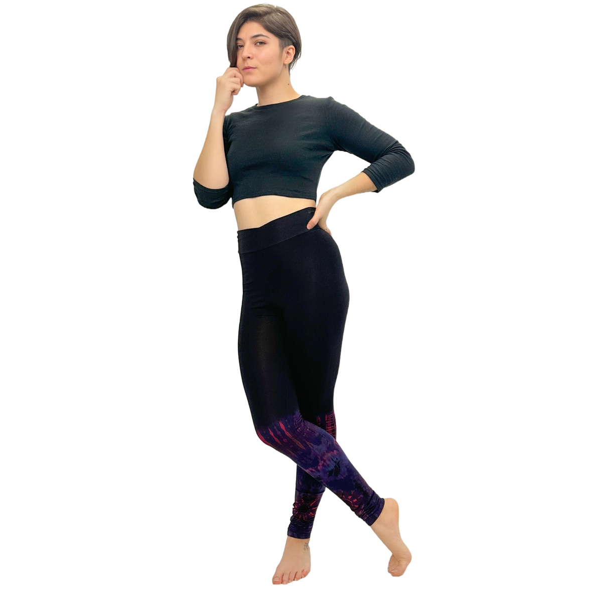 Half Tie-Dye Long Length Stretchy Rayon Leggings