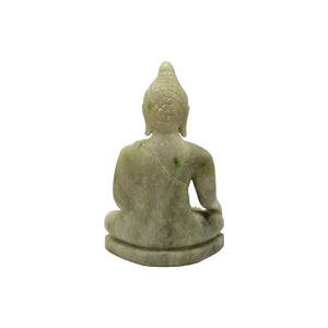 Temple Blessed White Burmese Jade Earth Touching Buddha Statue
