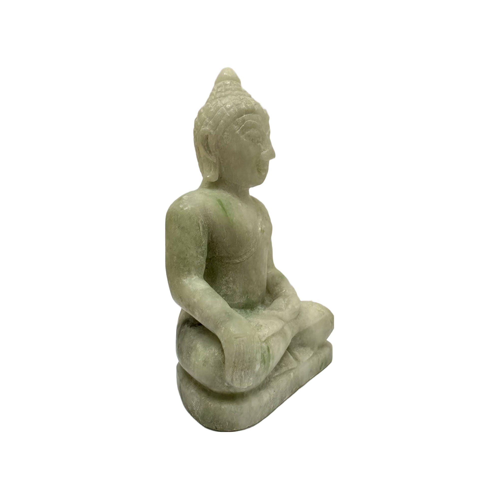 Temple Blessed White Burmese Jade Earth Touching Buddha Statue