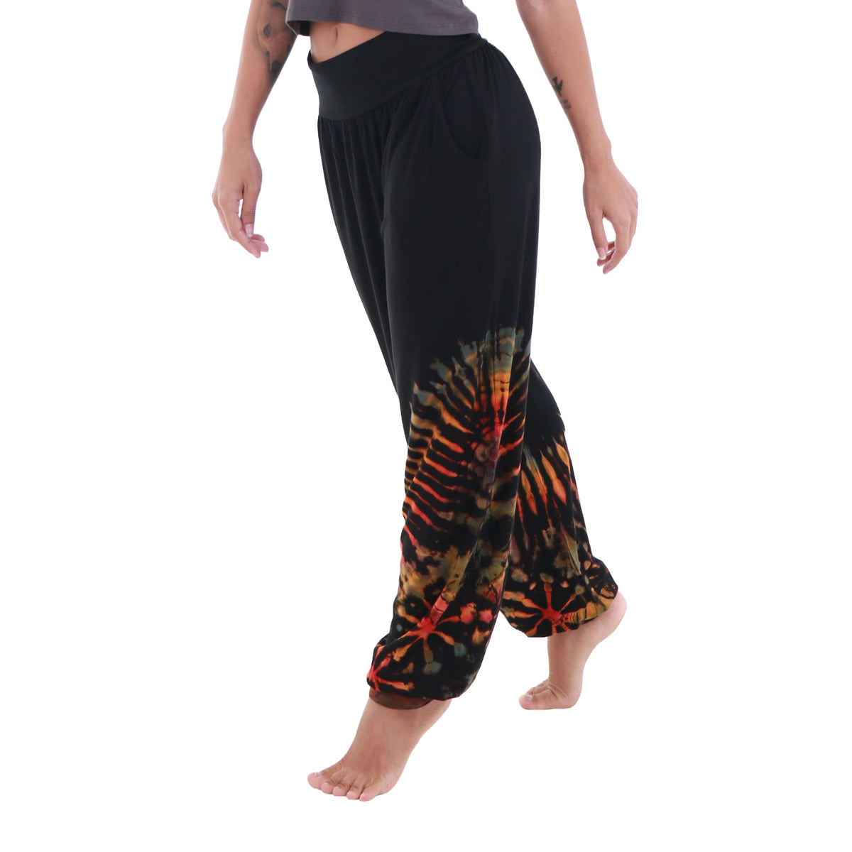 harem pants at a fair price | black tie-dye | true one size fit