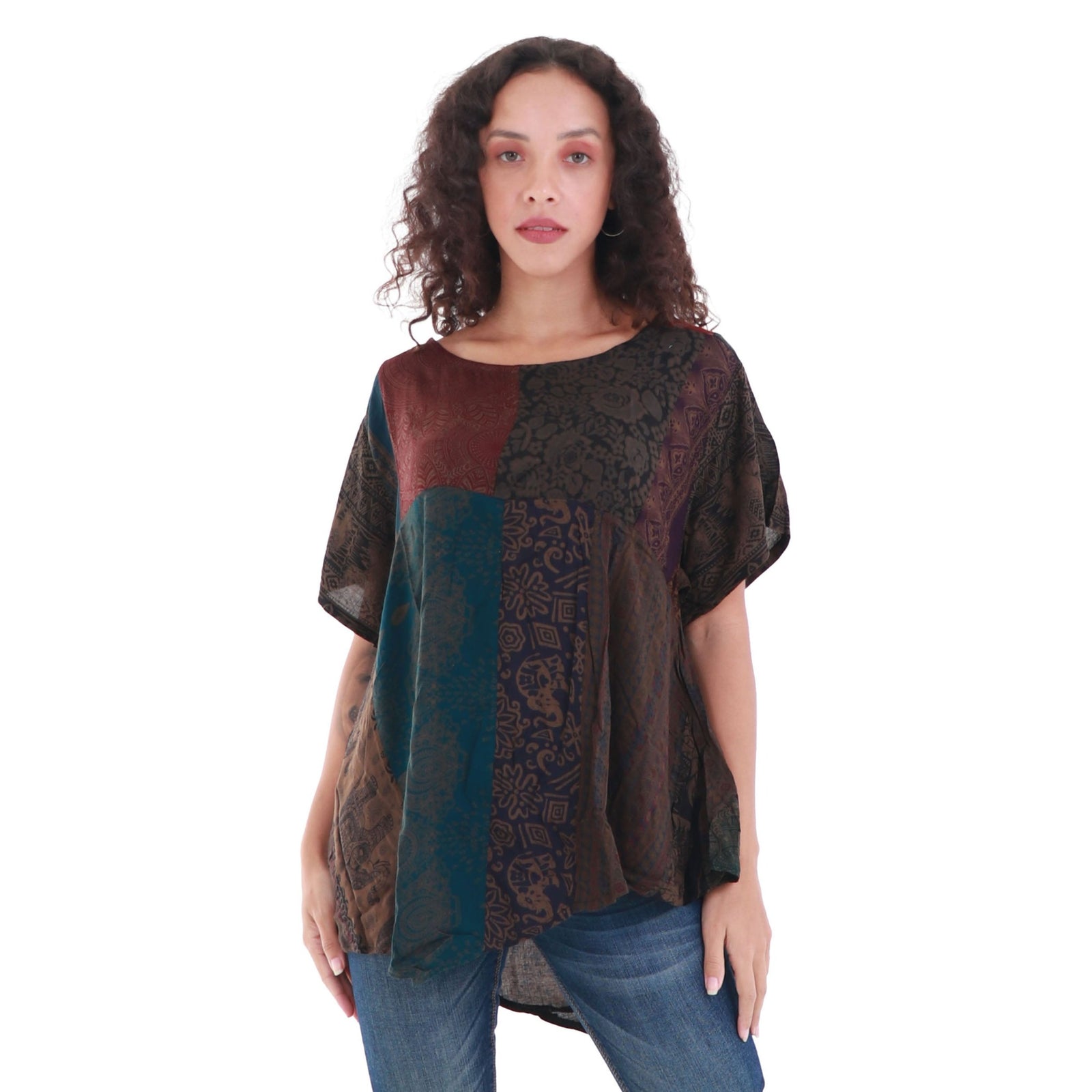 Oversized Upcycled Rayon Unisex Short Sleeve Patchwork Top