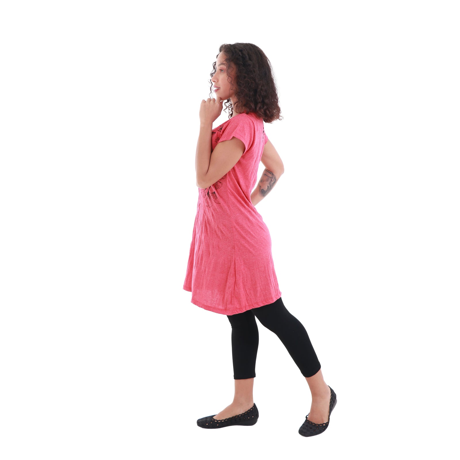 Gorgeous Ginkgo Graphic Design Short Sleeve Tunic Dress