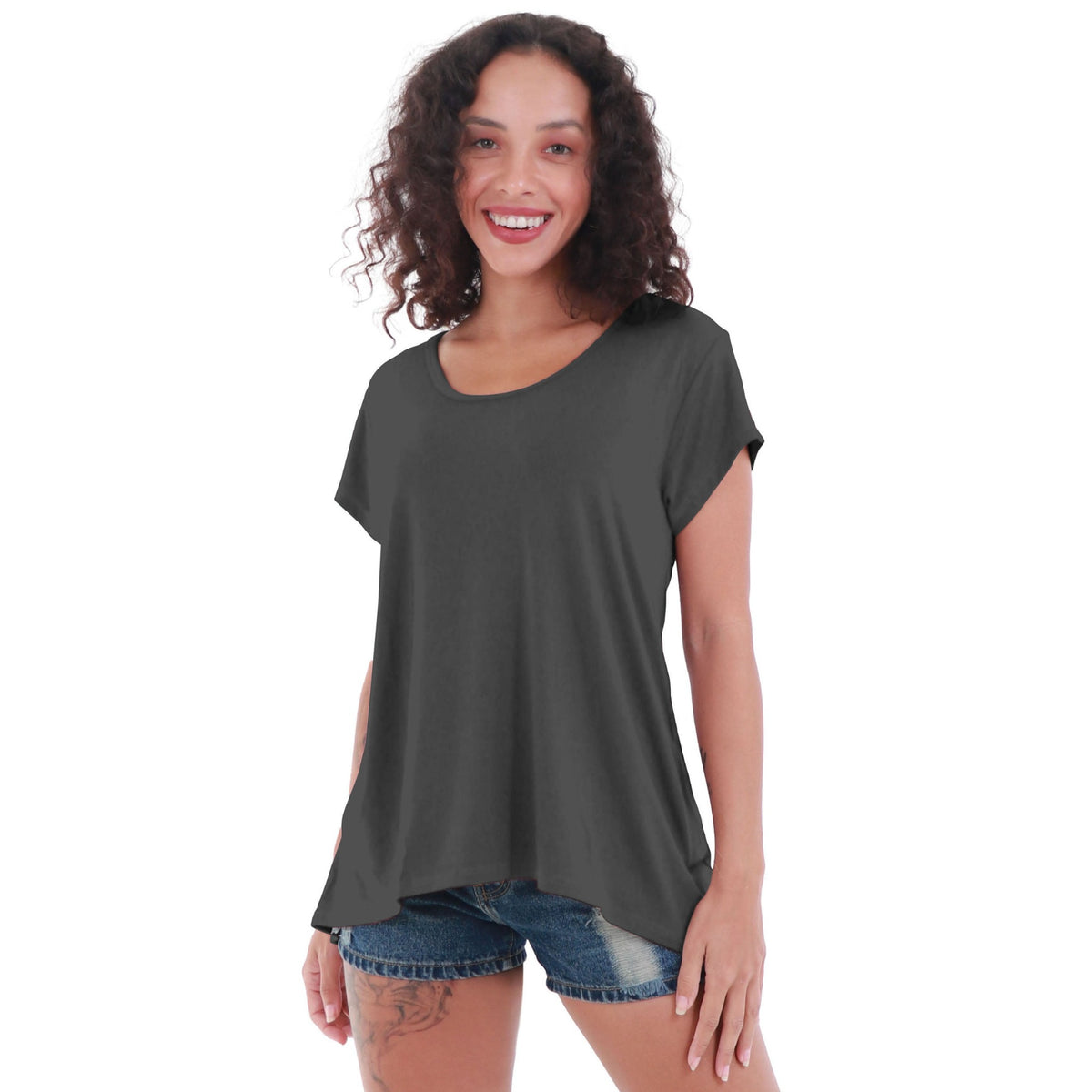 Classic Colors Cap Sleeve Button Back Rayon Top