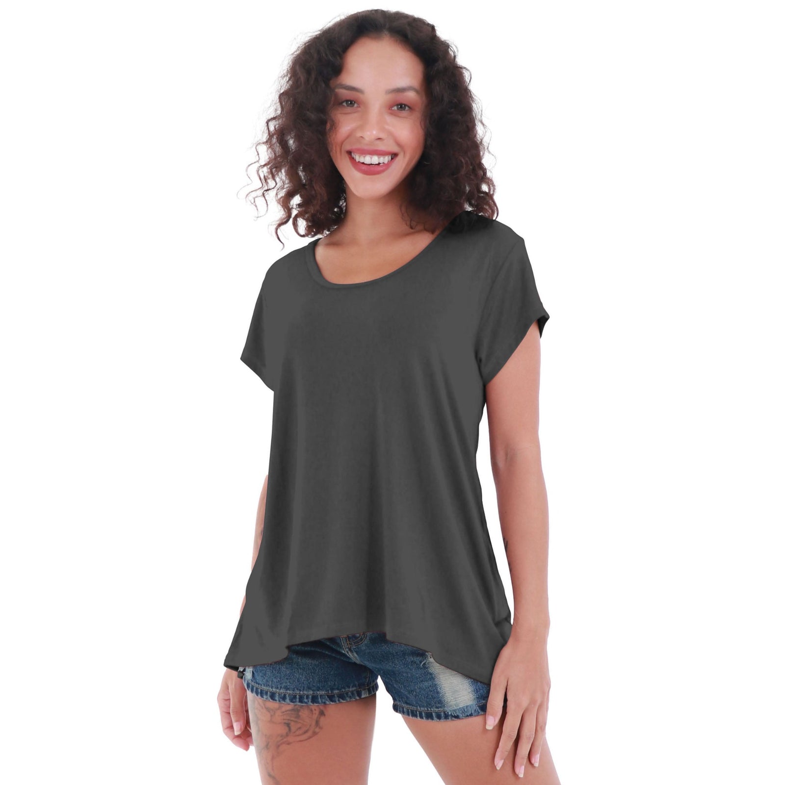 Classic Colors Cap Sleeve Button Back Rayon Top