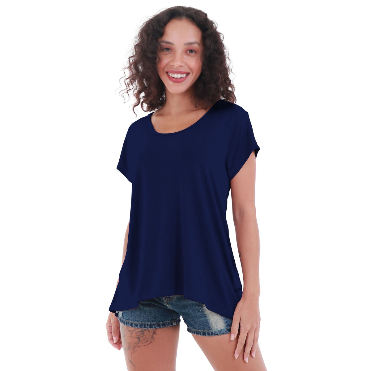 Classic Colors Cap Sleeve Button Back Rayon Top