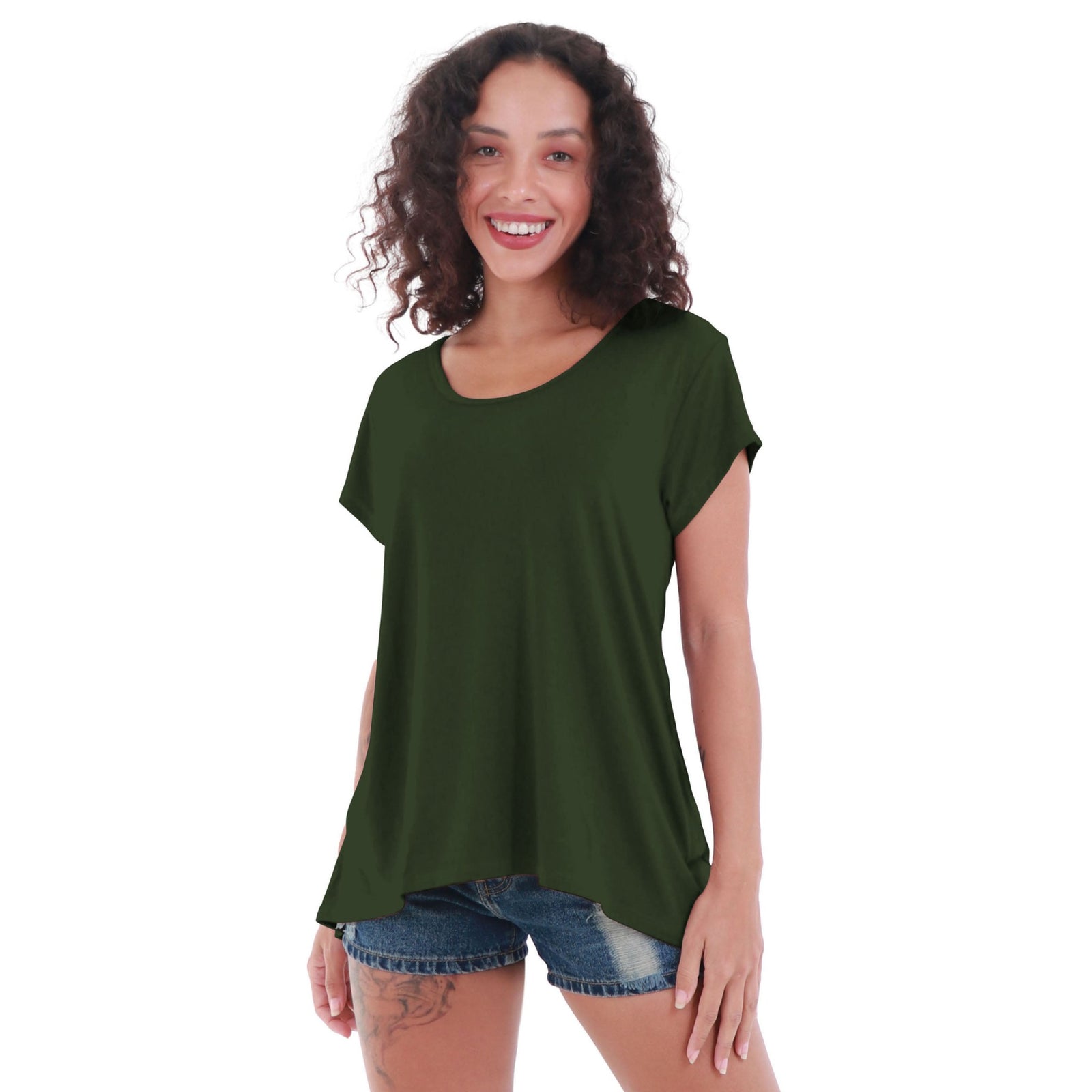 Classic Colors Cap Sleeve Button Back Rayon Top