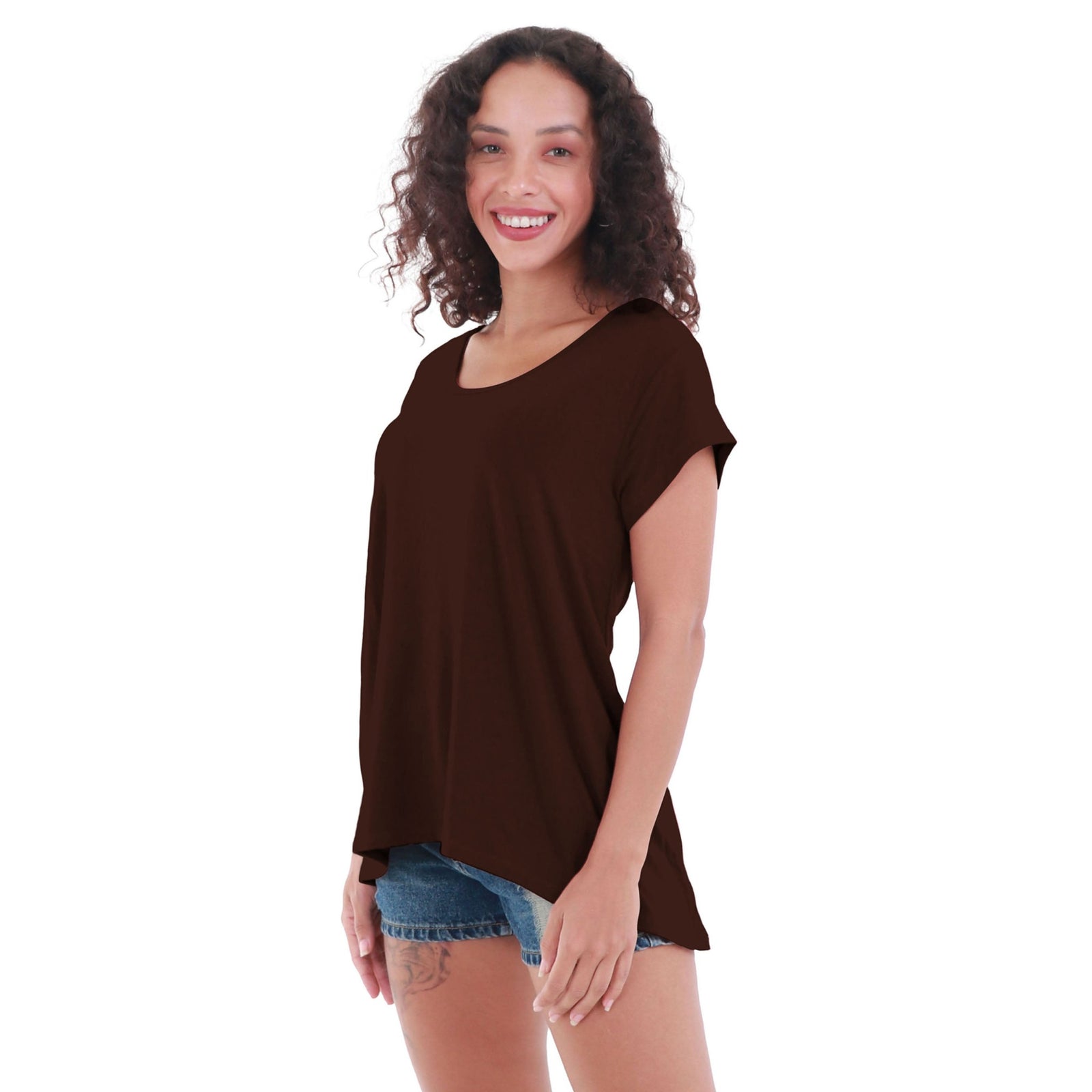 Classic Colors Cap Sleeve Button Back Rayon Top