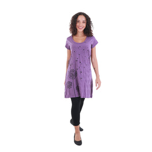 Dandelion Breeze Screen Printed Graphic Design Short Sleeve Tunic Top