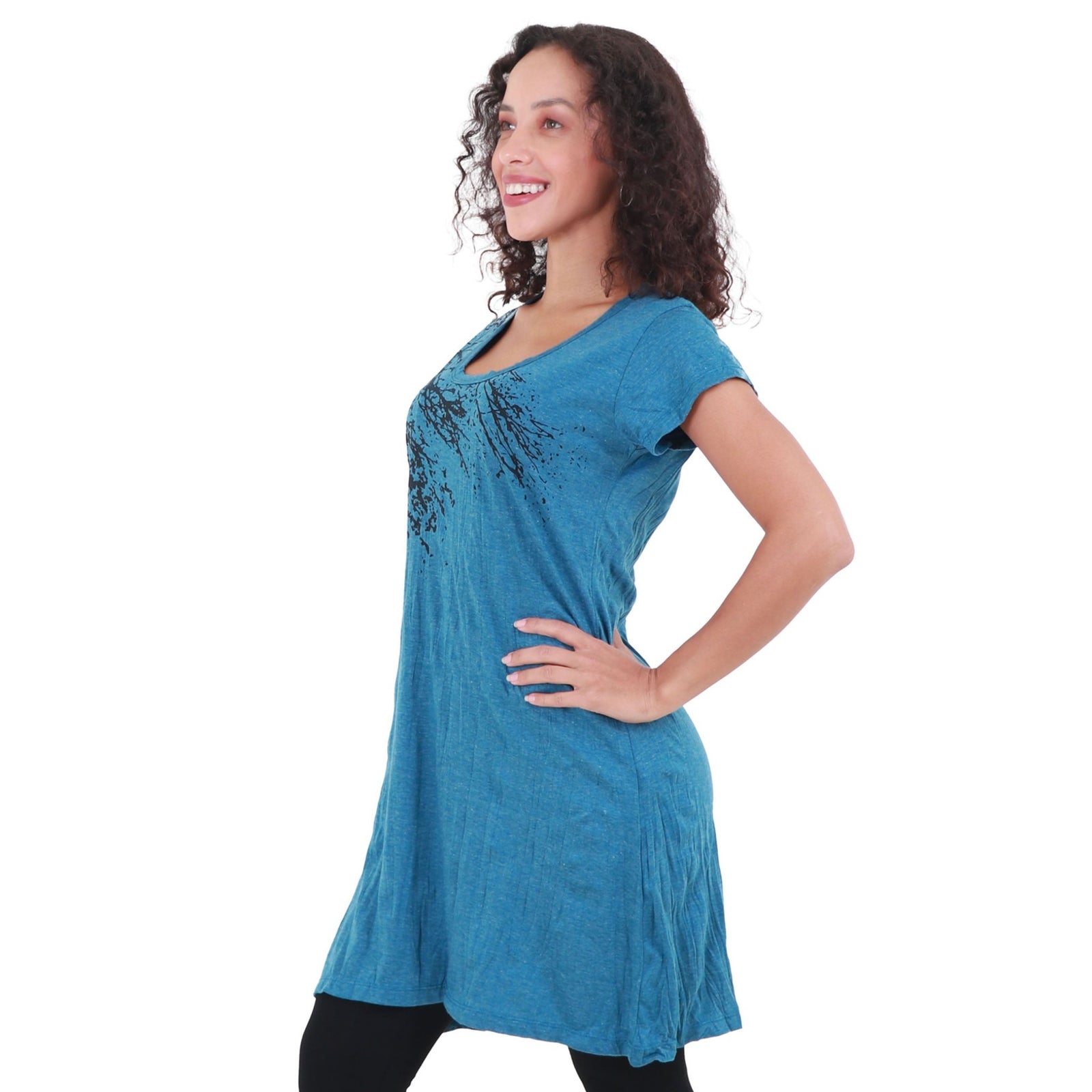 Beautiful Branches Screen Printed Graphic Design Short Sleeve Tunic