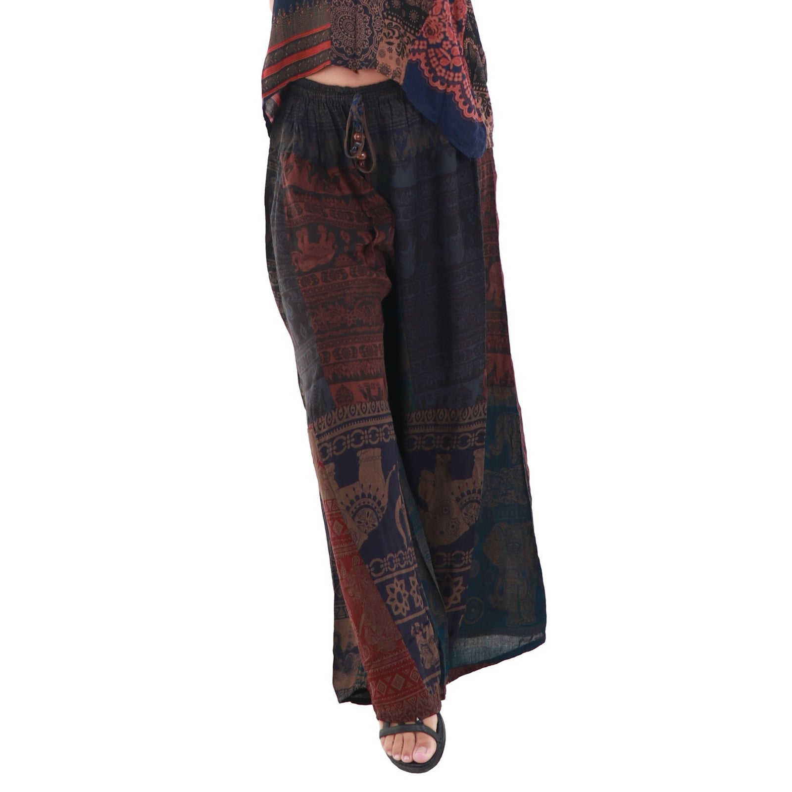 Upcycled Rayon Patchwork Wide-Leg Drawstring Pants